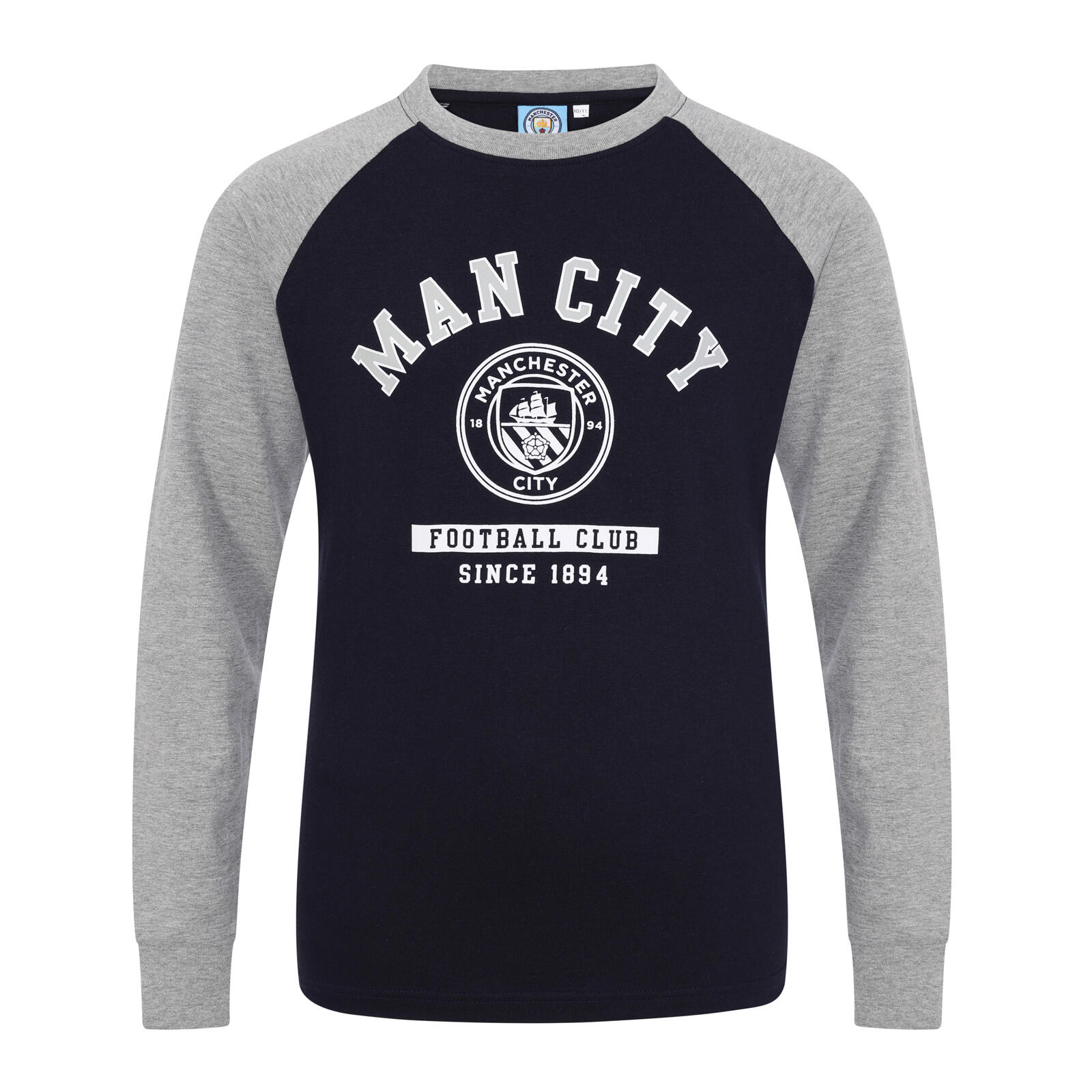 MANCHESTER CITY Manchester City Boys T-Shirt Long Sleeve Crest Kids OFFICIAL Football Gift