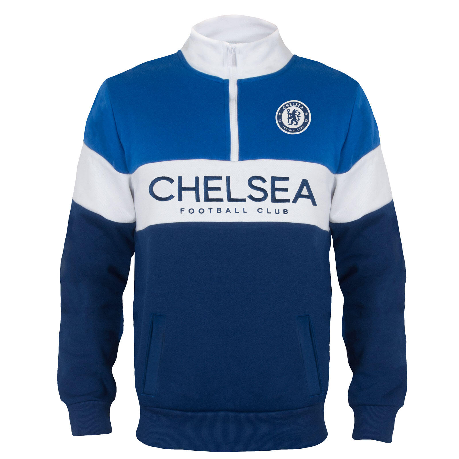 CHELSEA Chelsea FC Boys Sweatshirt Top Kids Quarter Zip Blue OFFICIAL Football Gift