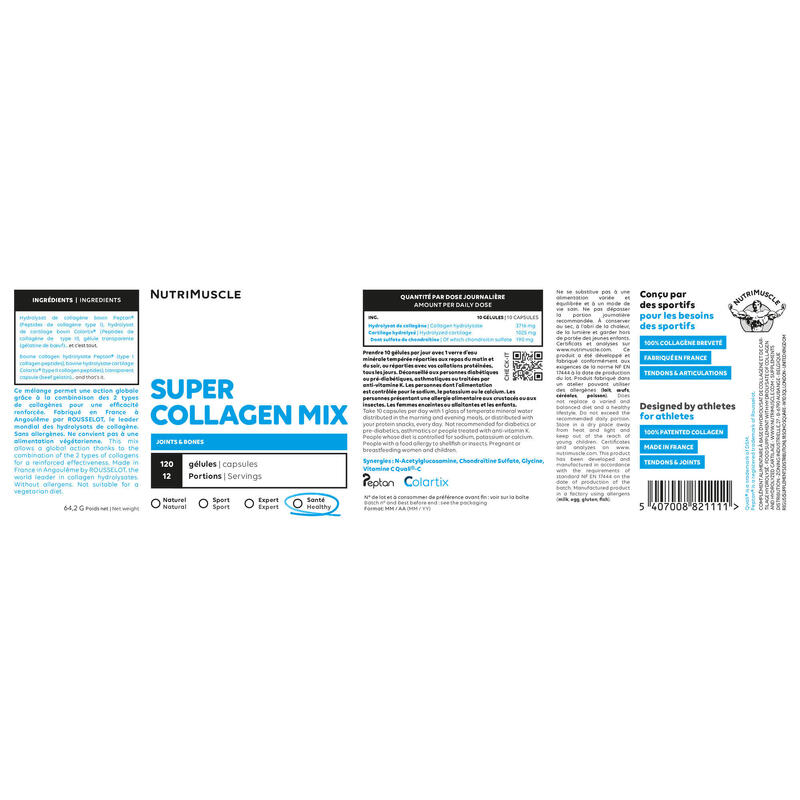 Nutrimuscle - Super Collagen Mix (Type 1 et 2) - 120 gélules