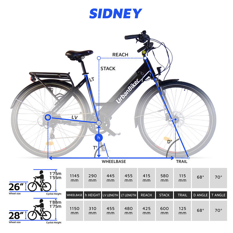 Urbanbiker Sidney | City E-Bike | 100KM Reichweite | Schwarz | 26"