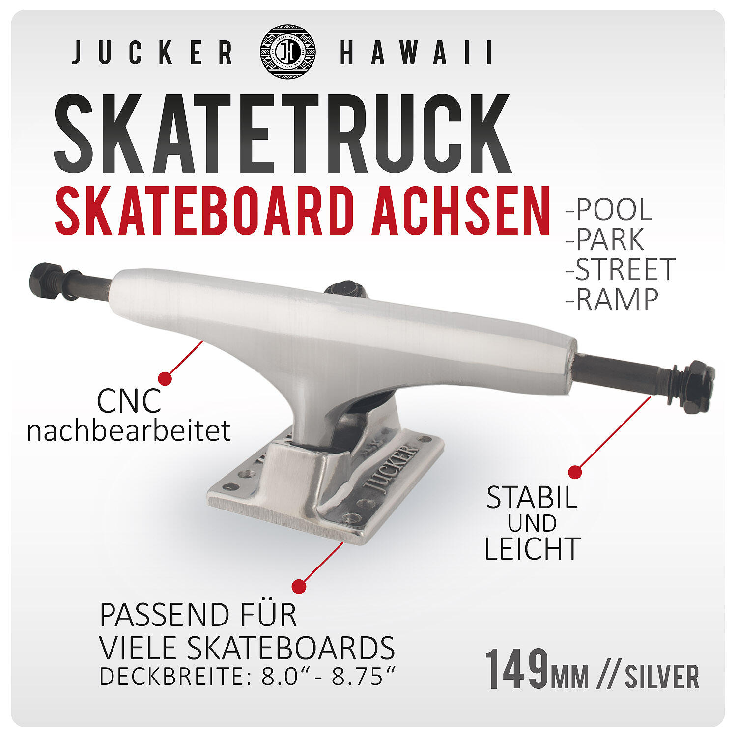 JUCKER HAWAII Skateboard Achsen / Truck Set 2 Stück - 149mm 2/7