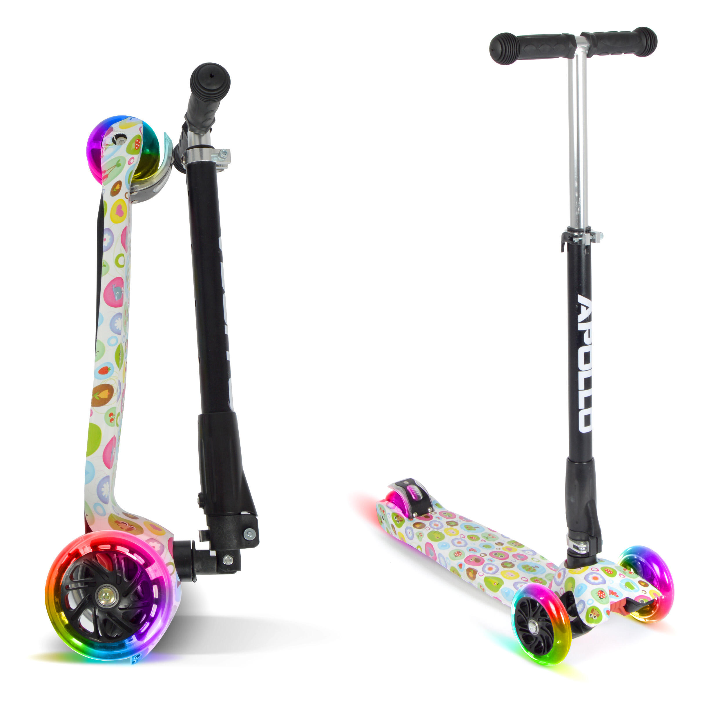 APOLLO Monopattino Kids Whiz 3 Ruote, Piegevole, Regolabile, LED, Bambini 3+ Anni