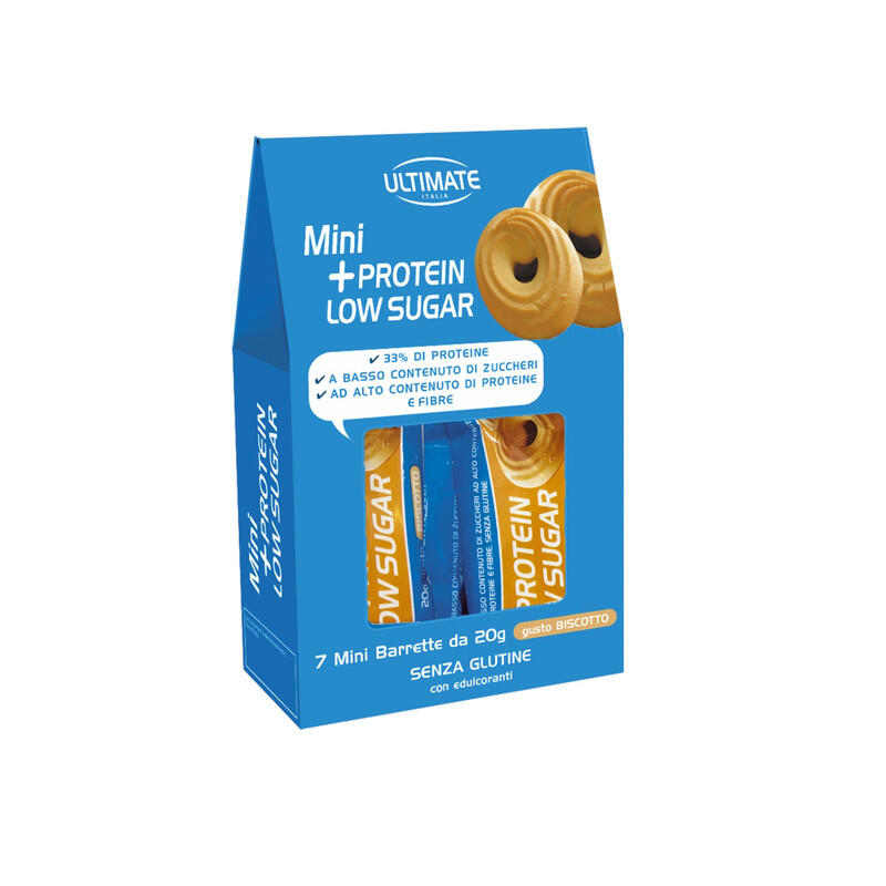 ULTIMATE ITALIA Integratore alimentare - BARRETTE MINI + PROTEIN LOW SUGAR BISCOTTO – 7pz da 20g
