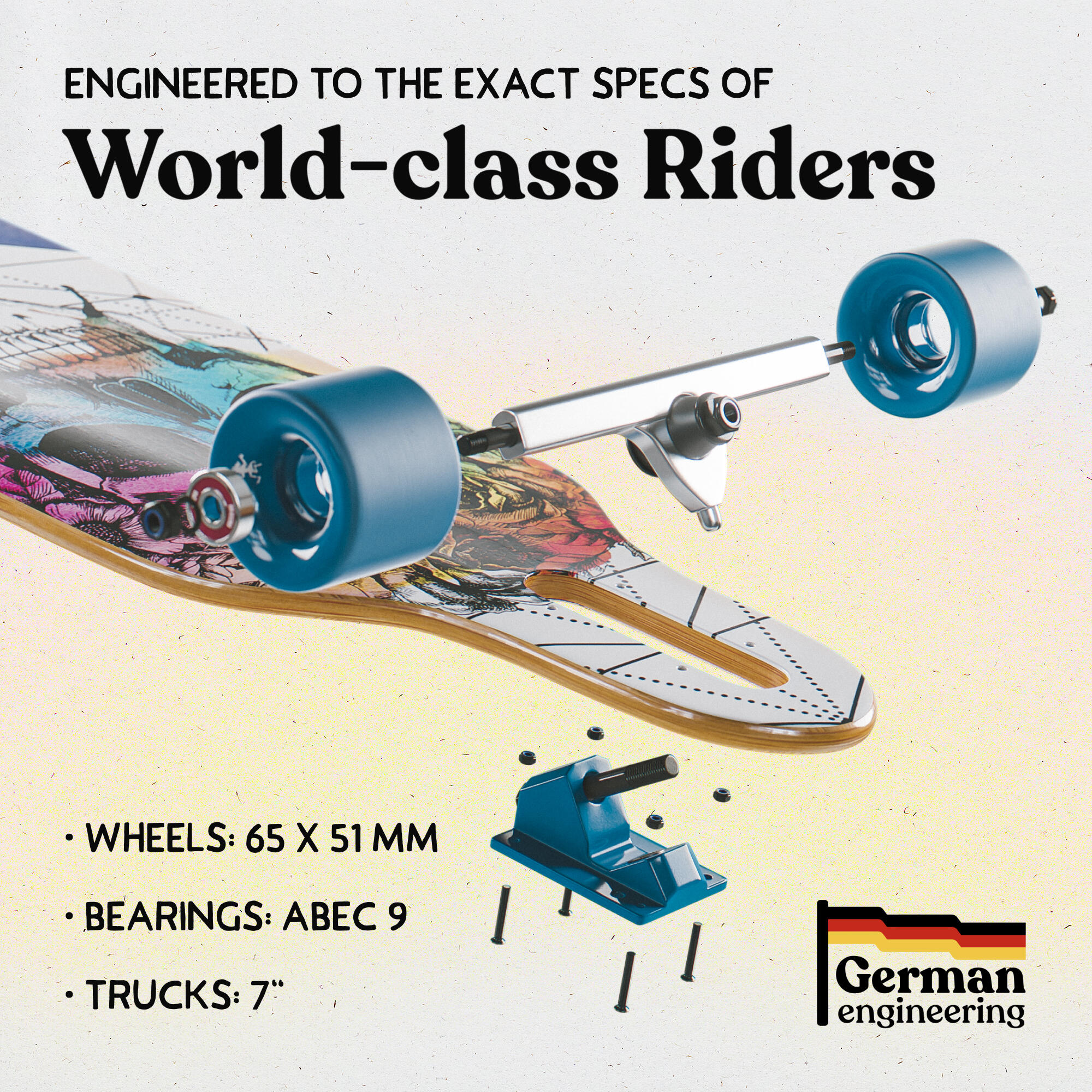 Twin Tip DT Longboard 38" aus mehrlagigem Holz für idealen Flex & Stabilität 6/6