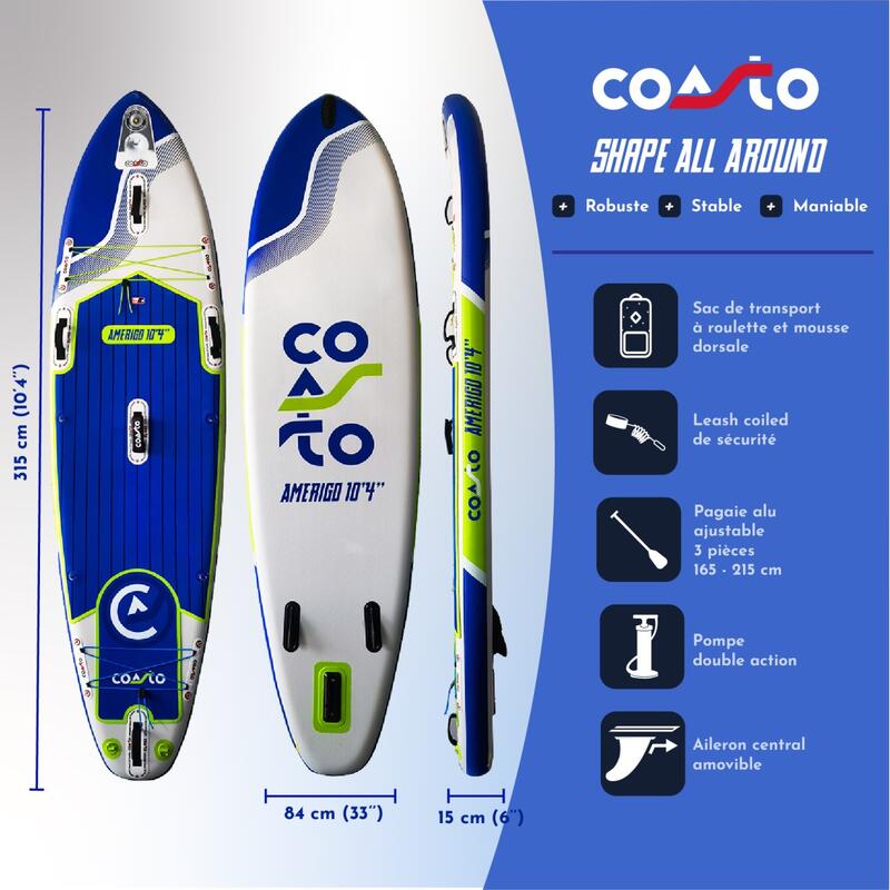 Stand Up Paddle Gonflable AllRound Amerigo Dropstitch TTS 315x84x15cm 10'4x33x6"