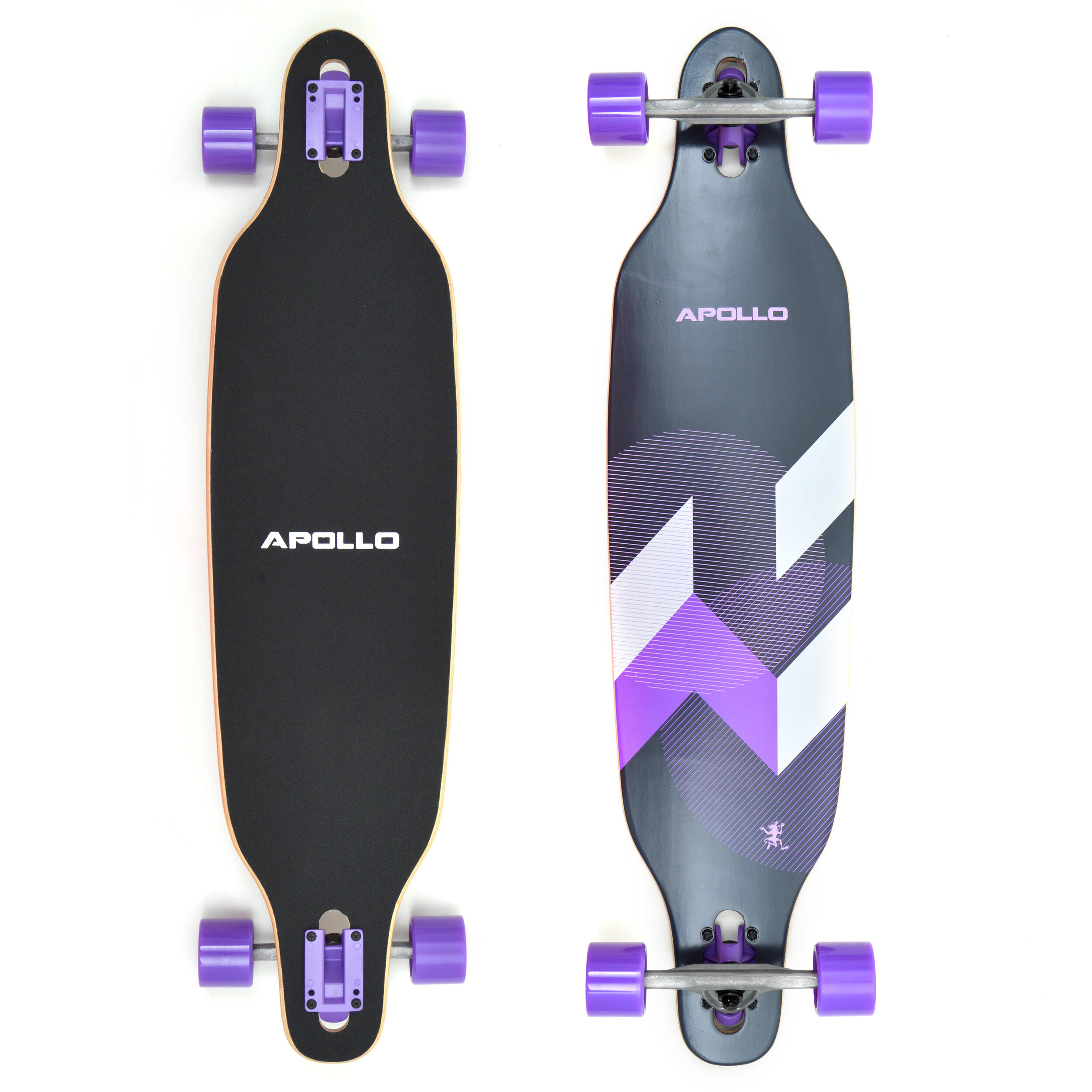 Apollo - Longboard 38" Édition Spéciale Complet, Roulements Abec High Speed, Drop-through - Longboard Skate - Blanc|noir|violet - Decathlon