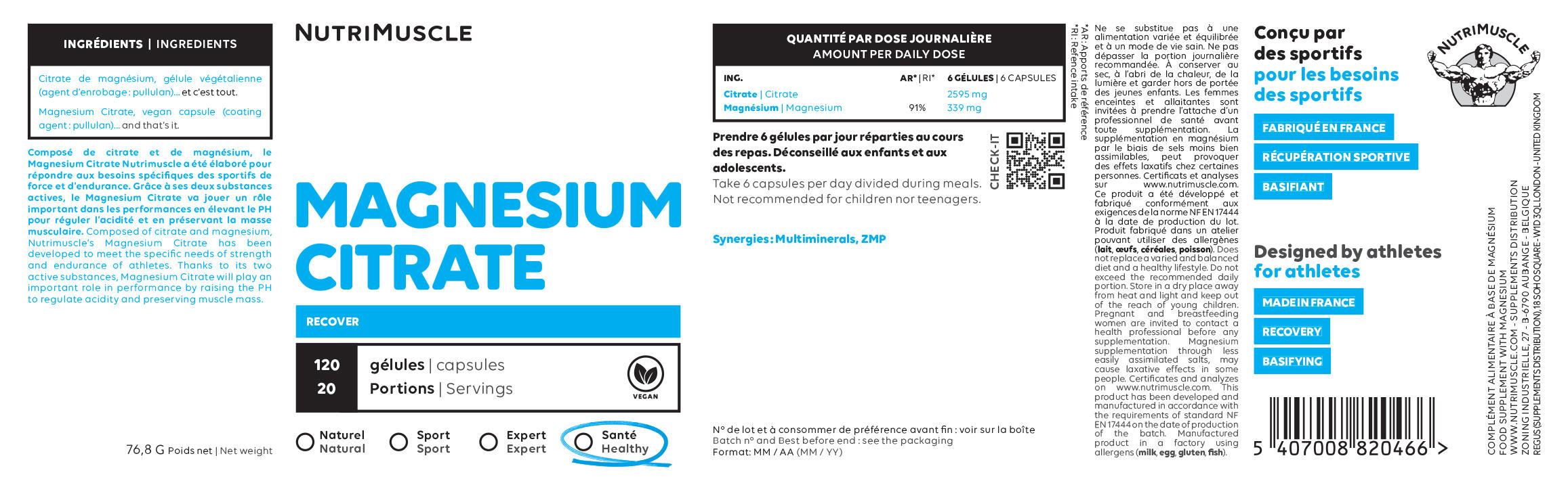Magnésium - Citrate de Magnésium - 120 Gélules 6/7