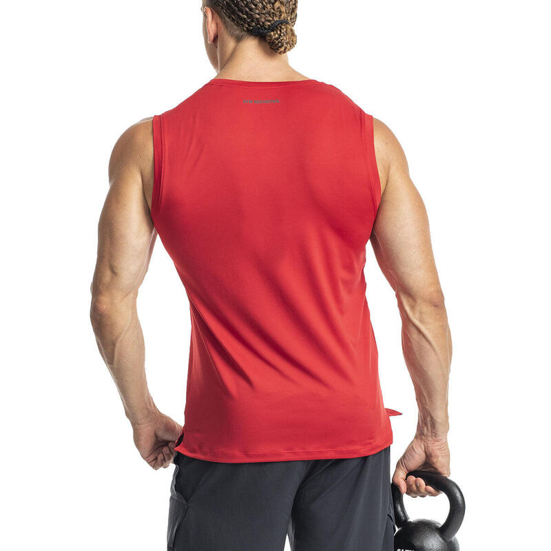 Men SlimFit Print Wicking Anti-Odor Sports Vest Tank Top Singlet - RED