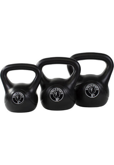 LOT DE 3 KETTLEBELLS NOIRS EN PLASTIQUE | MUSCULATION | 8KG, 10KG ET 12KG