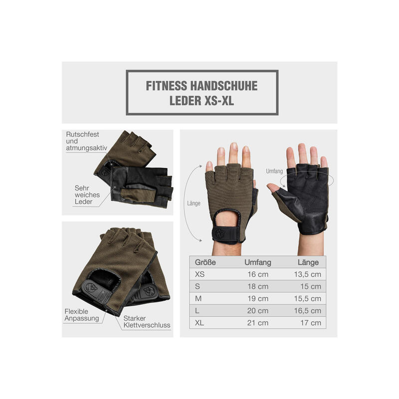 Fitness Handschuhe Leder in Schwarz/Rosa/Khaki