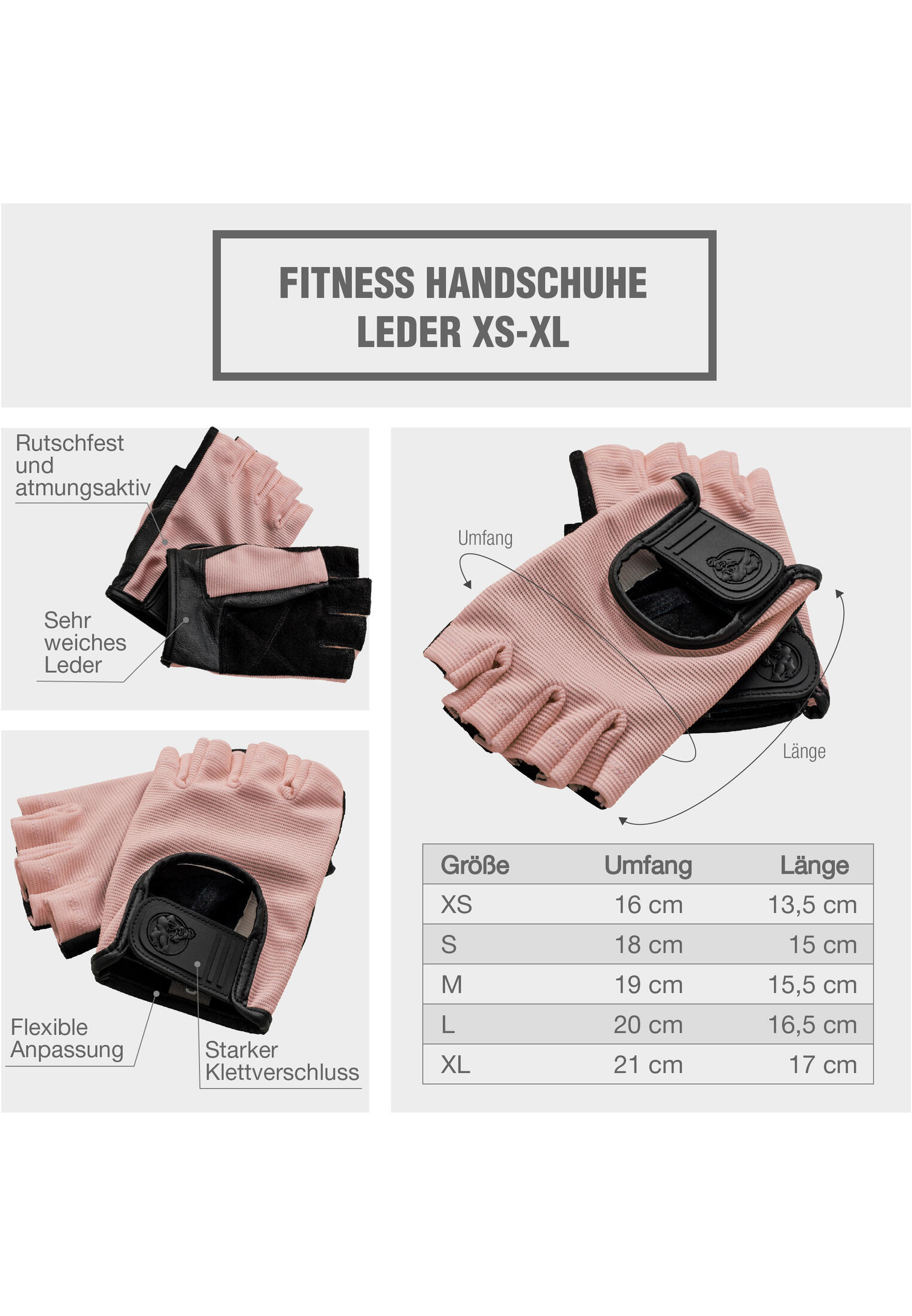 Guantes Gimnasio Musculación Gorilla Sports Rosa Talla XL 2/7