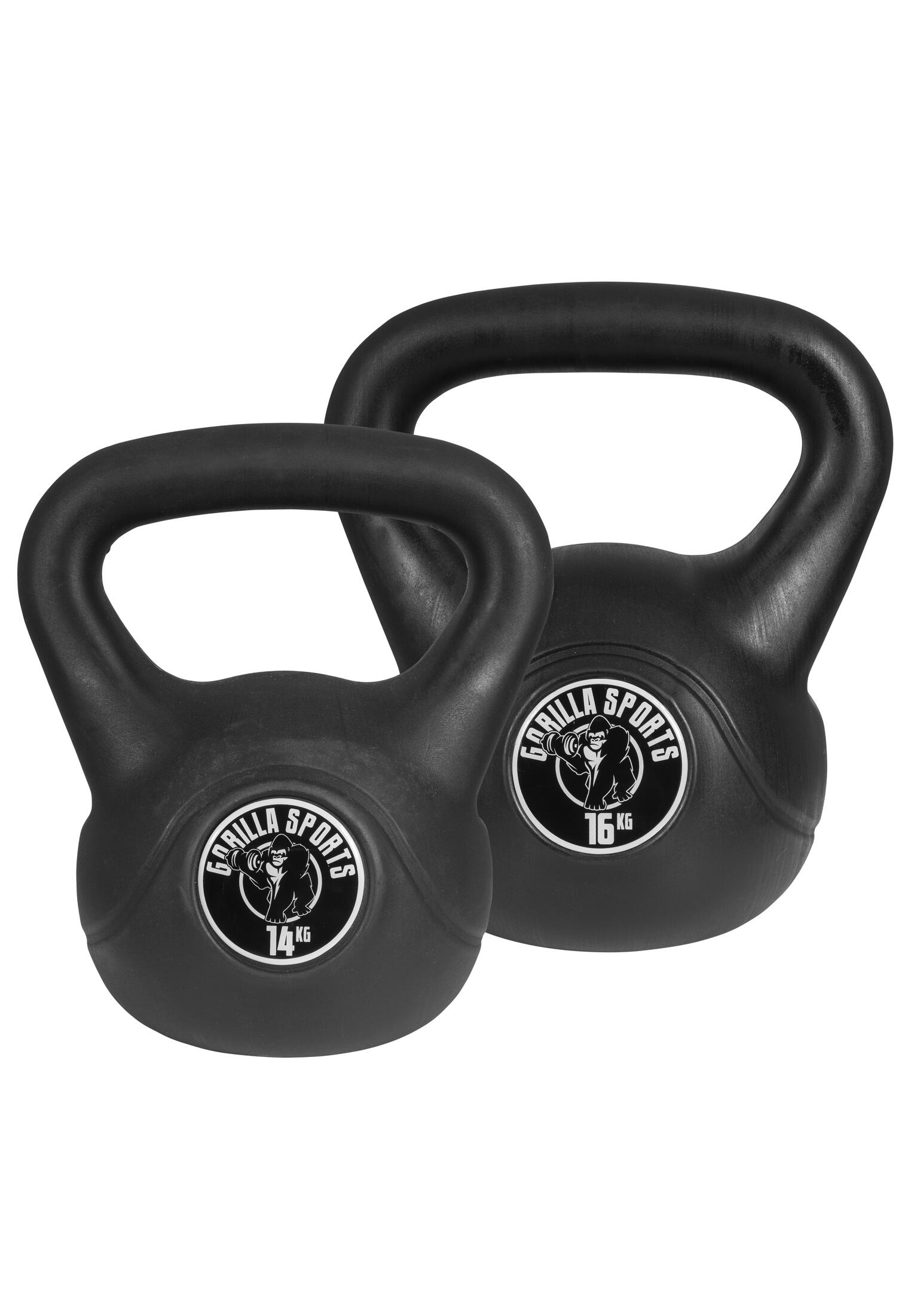 LOT DE 2 KETTLEBELLS NOIRS EN PLASTIQUE | MUSCULATION | 14KG ET 16KG 2/7
