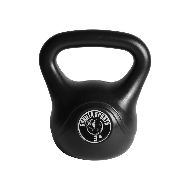 LOT DE 3 KETTLEBELLS NOIRS EN PLASTIQUE | MUSCULATION | 3KG, 6KG ET 8KG