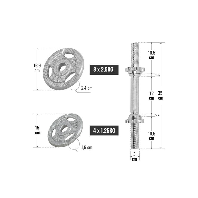 KIT HALTÈRES COURTS 30 KG DISQUES EN FONTE AVEC POIGNÉES | MUSCULATION | 30MM/31