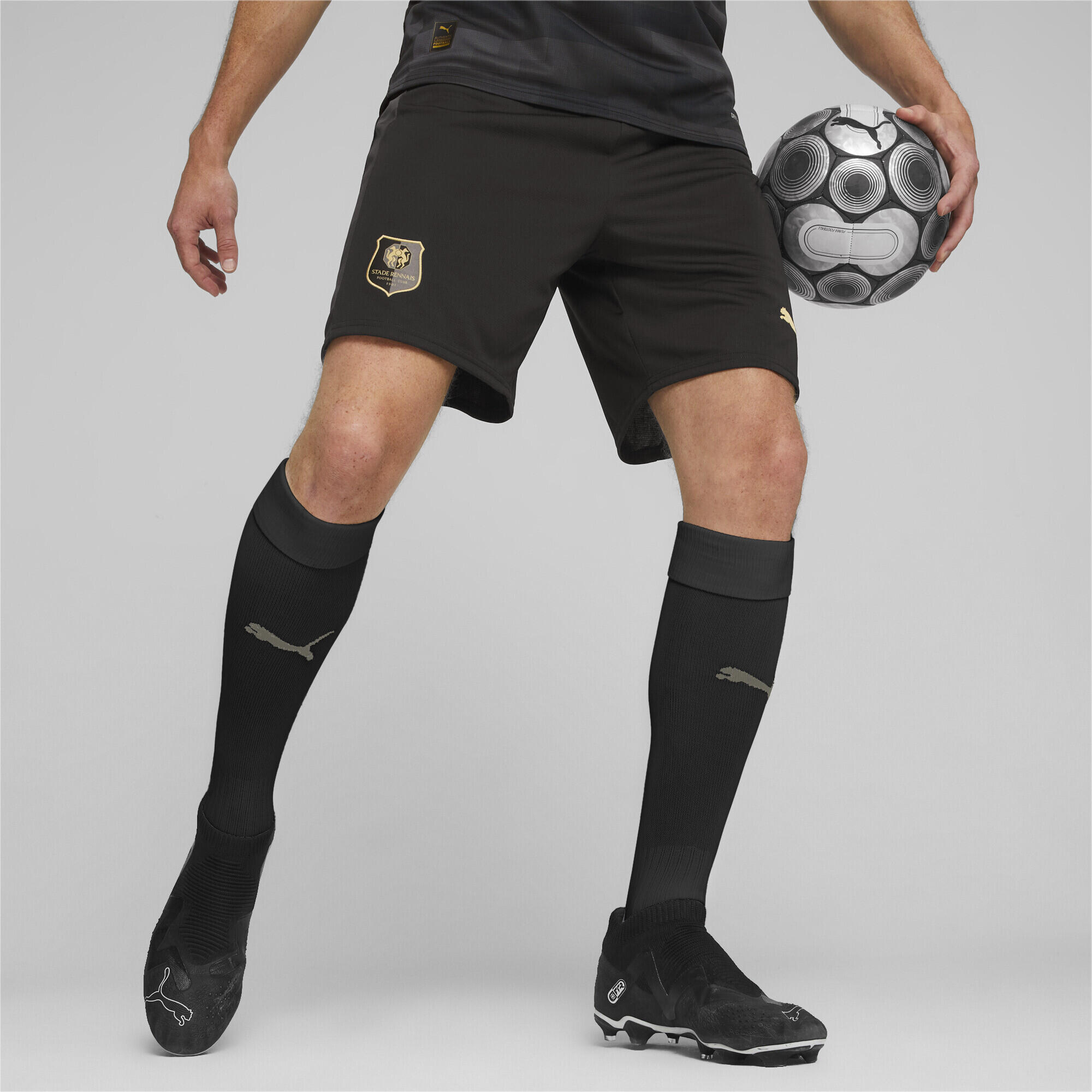 PUMA Fotbalové kraťasy Stade Rennais F.C. Black Matte Gold Beige