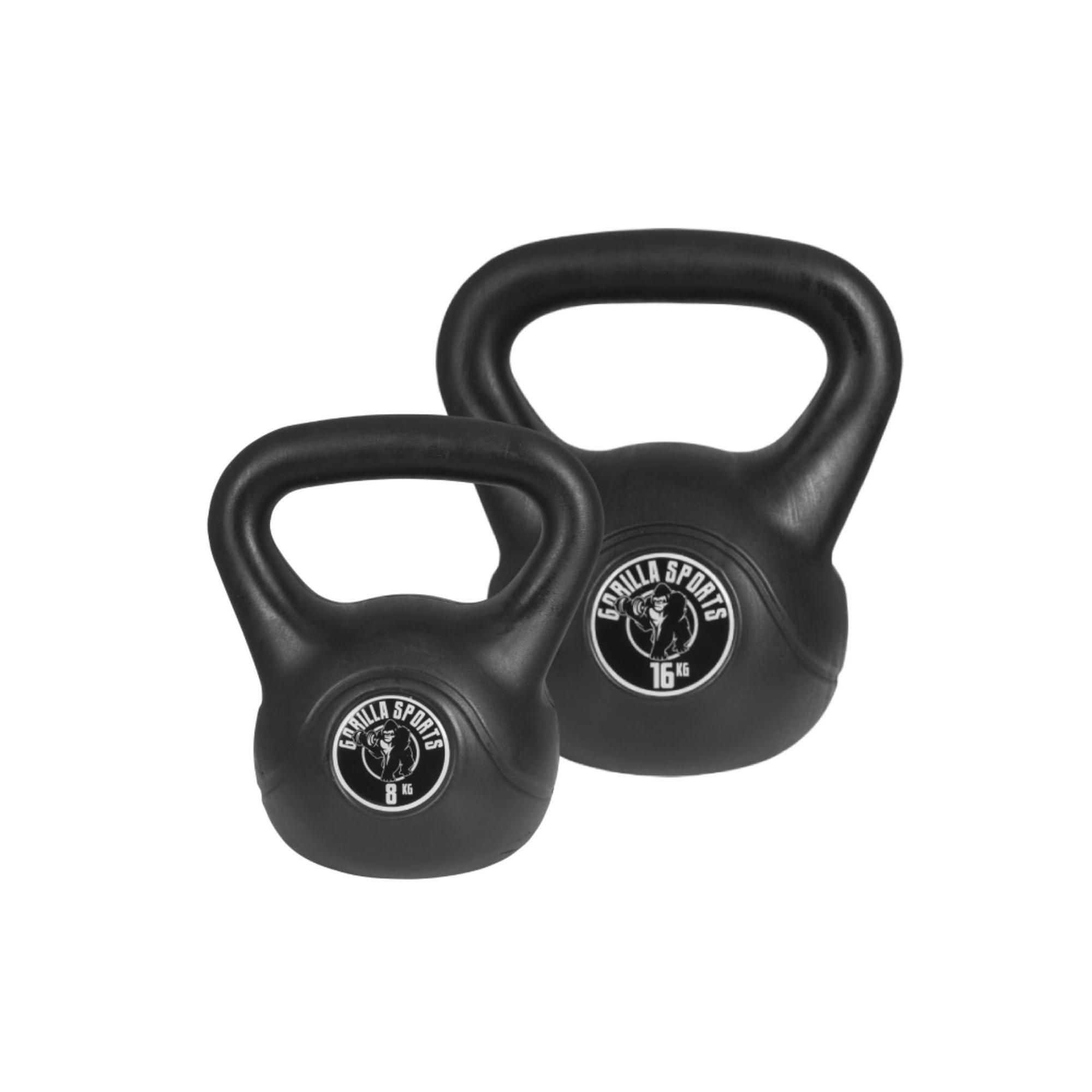 Gorilla Sports - Kettlebell En Plastique Set 8kg + 16kg - Kettlebell - Noir - 24 Kg - Decathlon