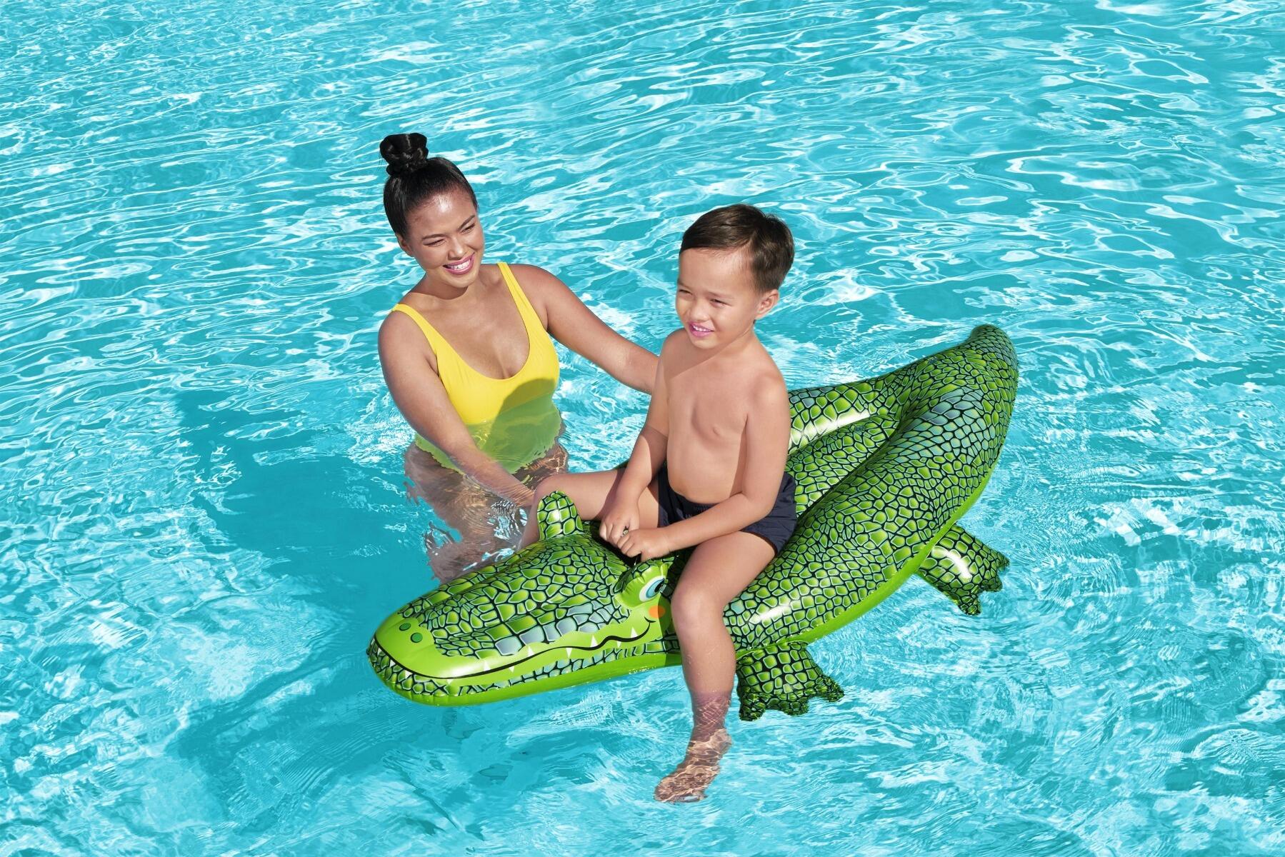 Bestway Buddy the Crocodile Pool Float, Kids Inflatable Ride-On with Handles 3/8