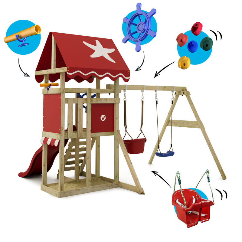 Spielturm DinkyStar mit Schaukel & roter Rutsche