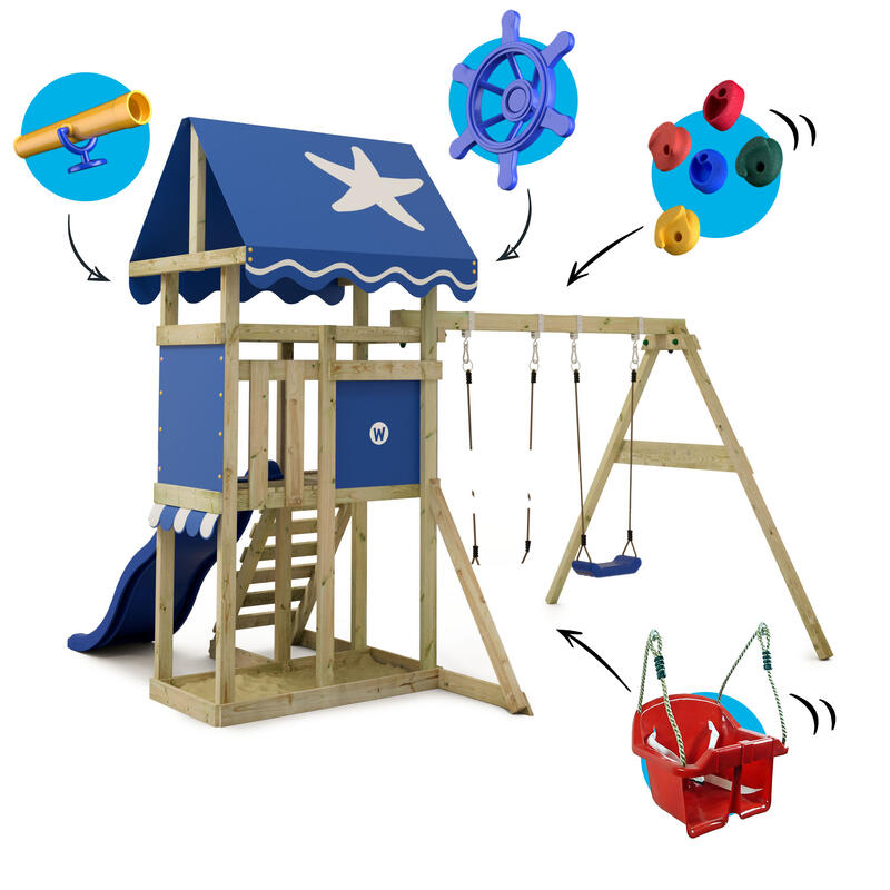 Aire de Jeux DinkyStar avec balançoire et toboggan bleu