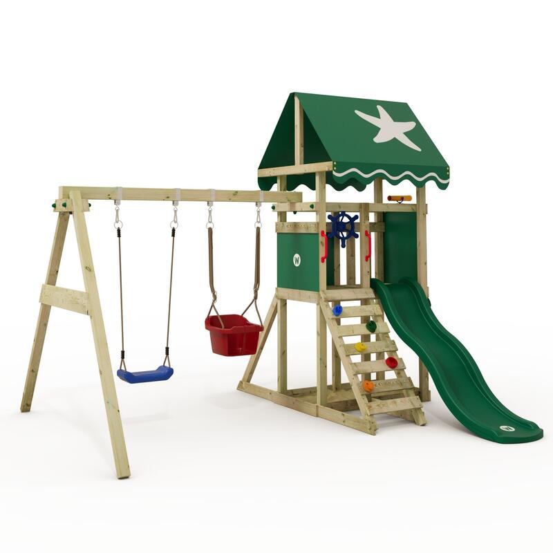 Aire de Jeux DinkyStar avec balançoire et toboggan vert