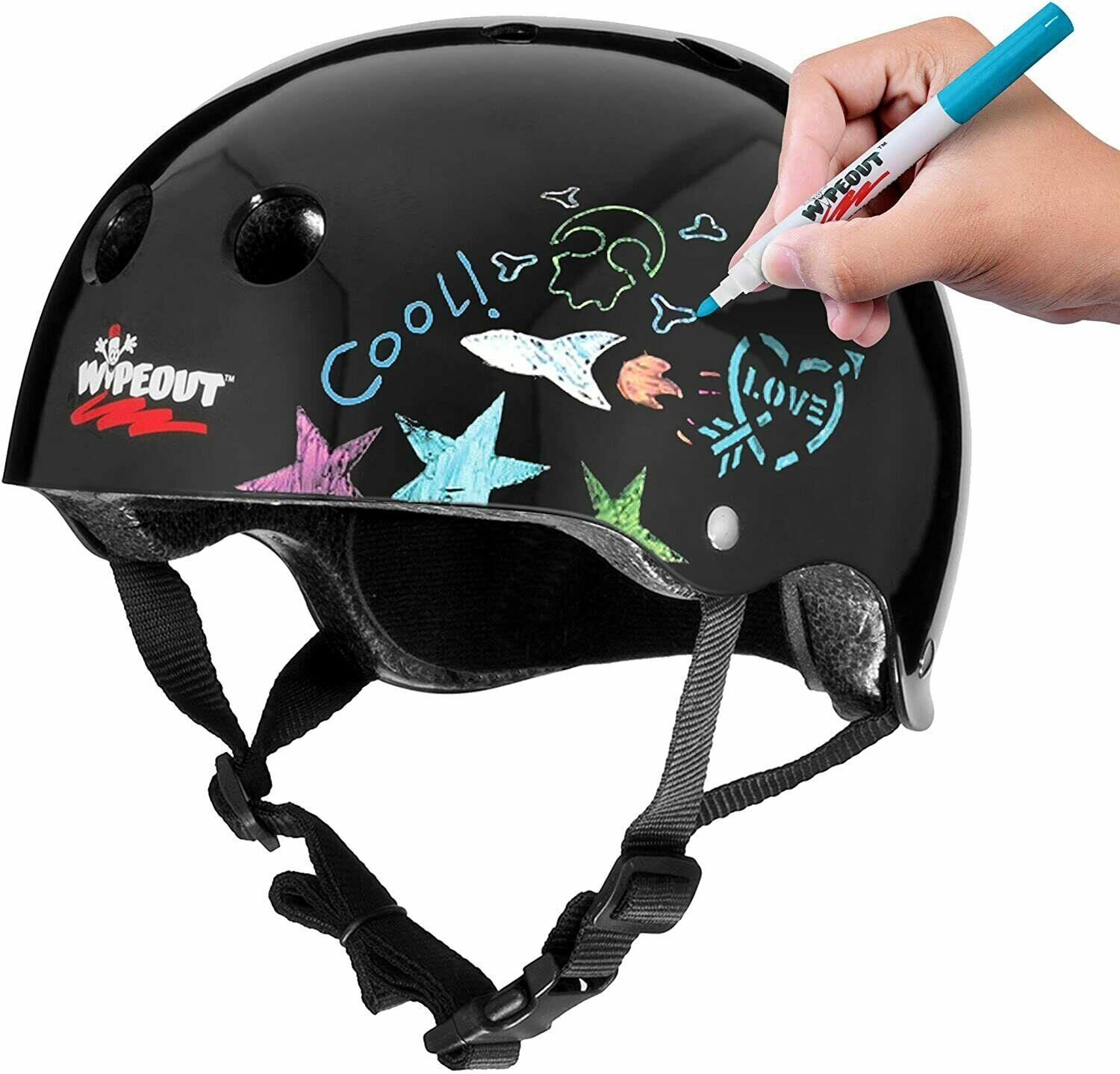 WIPEOUT Wipeout Kids Bike Scooter Skate Helmet - Create own designs - Black 8+