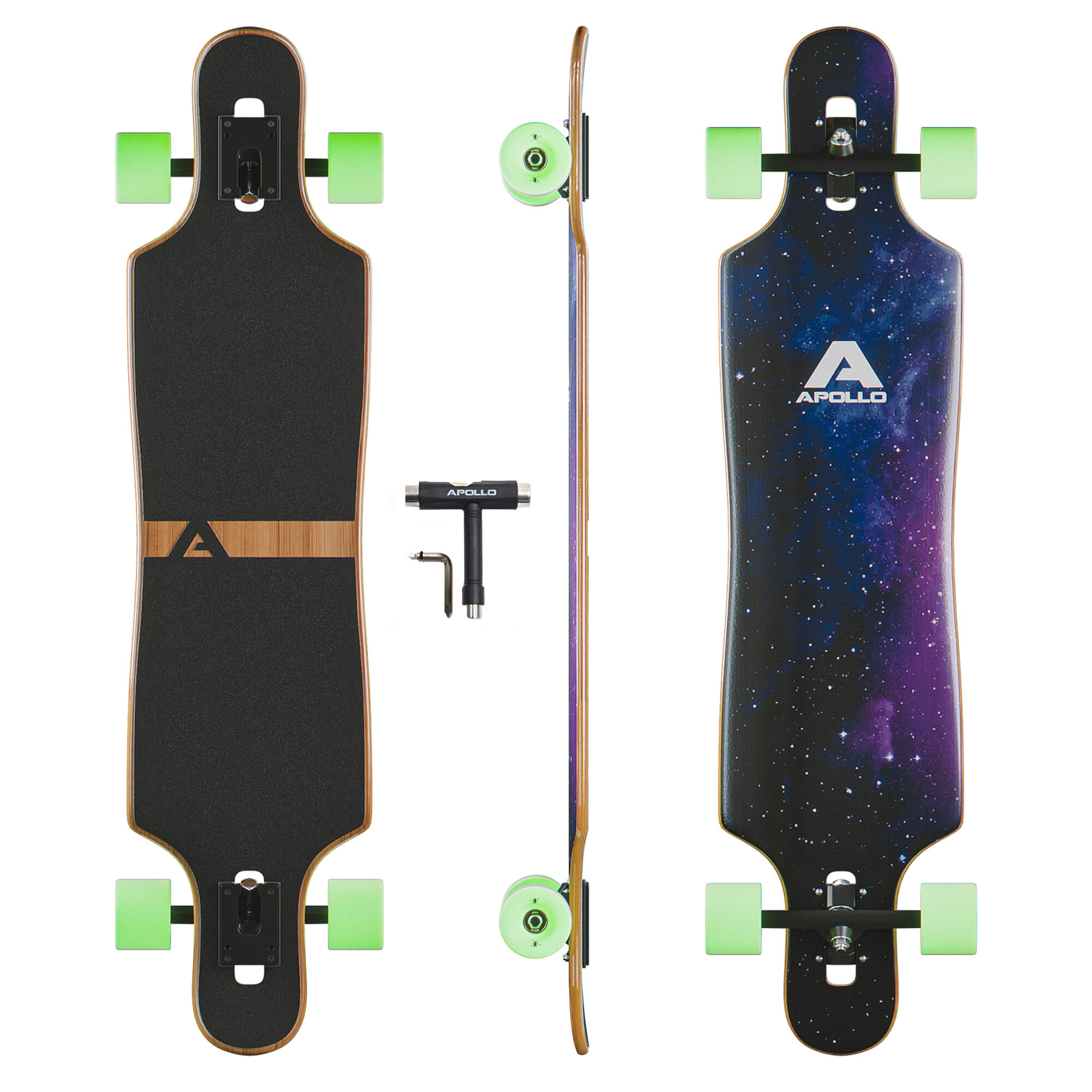 Apollo - Longboard 40" Édition Spéciale Complet, Roulements Abec High Speed, Drop-through - Longboard Skate - Bleu|violet - Decathlon