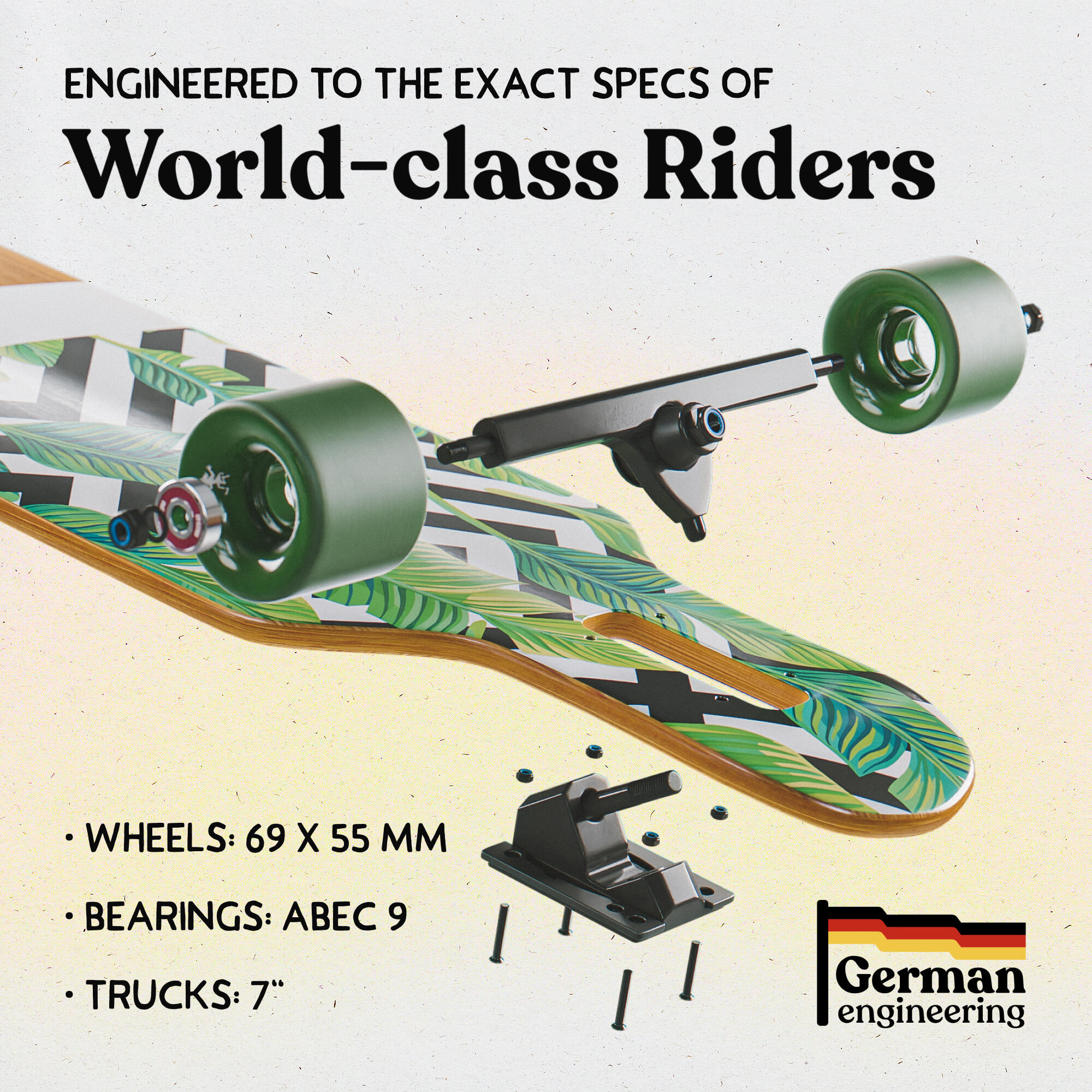 Twin Tip DT Longboard 39" aus mehrlagigem Holz für idealen Flex & Stabilität 6/7