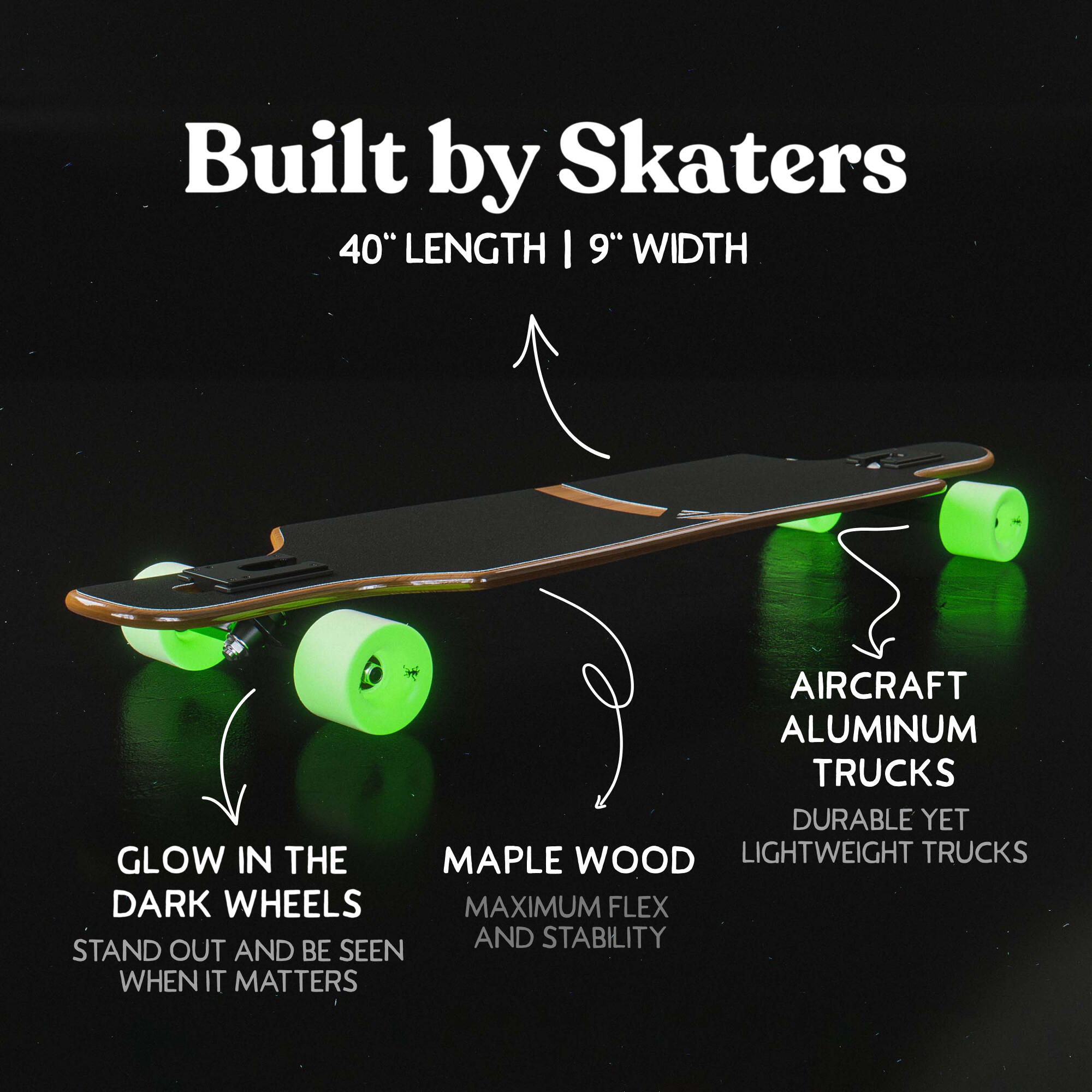 Longboard 40" Édition Spéciale Complet, Roulements ABEC High Speed, Drop-Through 2/7