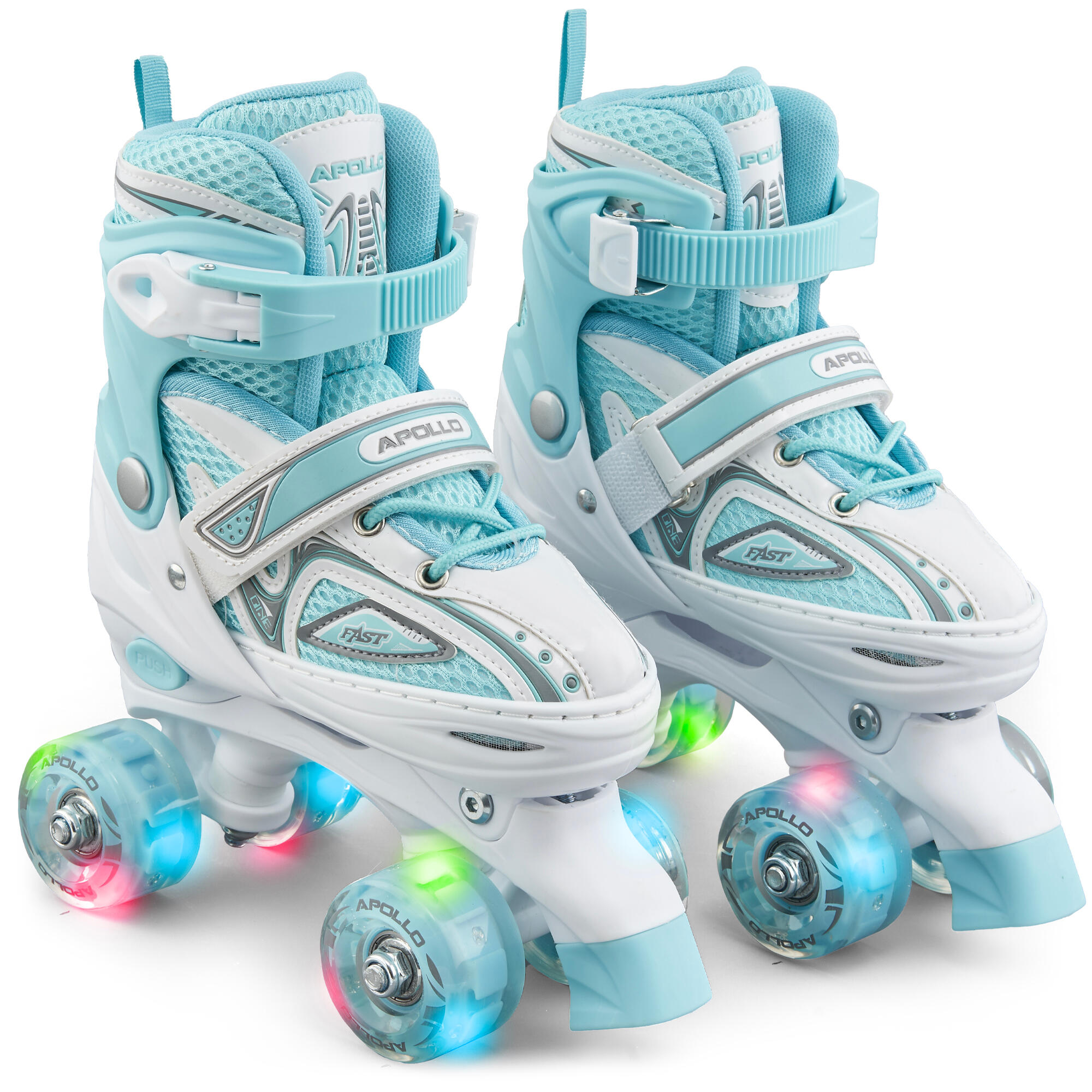 'Super Quad X Pro' verstelbare LED rolschaatsen, Wit/Mint - L (39-42) 1/7