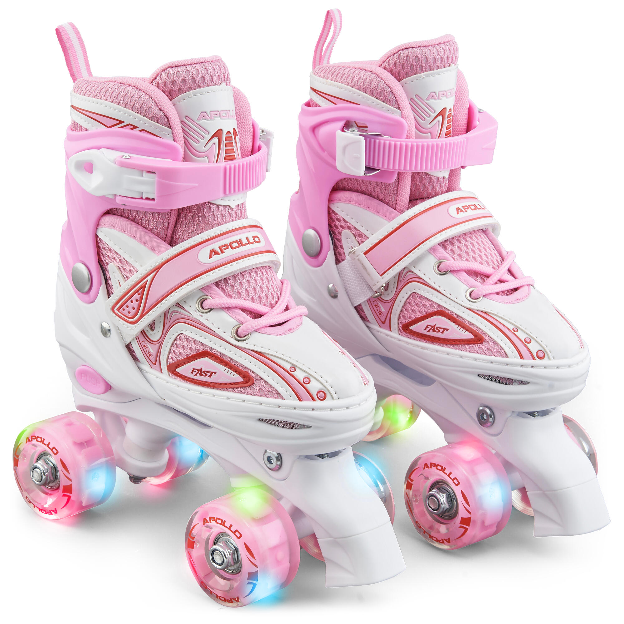 APOLLO 'Super Quad X Pro' verstelbare LED rolschaatsen, Wit/Roze - L (39-42)