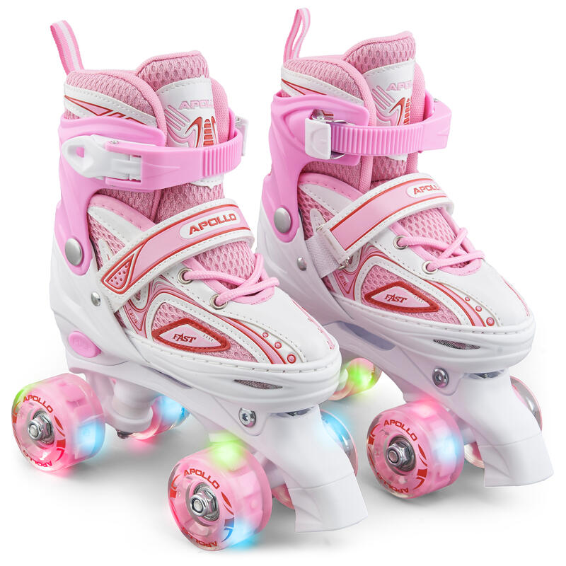 Patins Super Quad X Pro LED réglables – Blanc/Rose