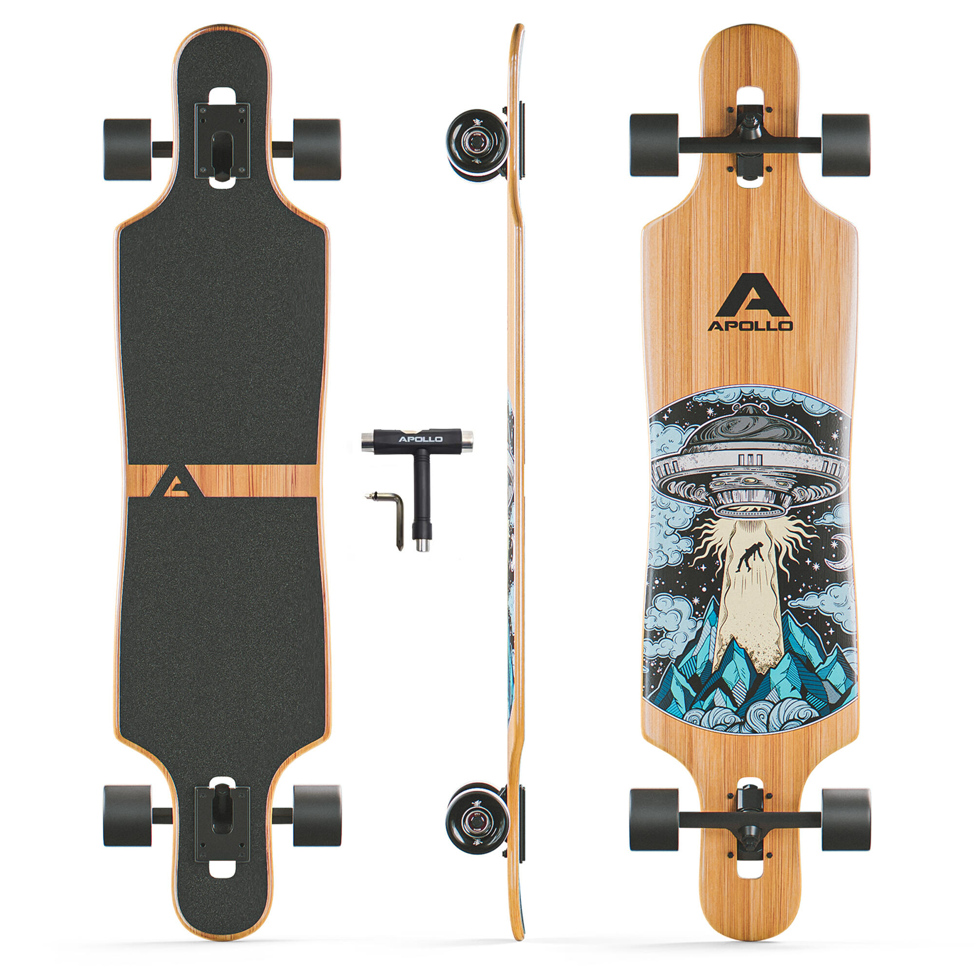 Apollo - Longboards Twin Tip Dt En Fibre De Verre, Ultra-légers Et Stables - Longboard Skate - Marron|noir - Decathlon