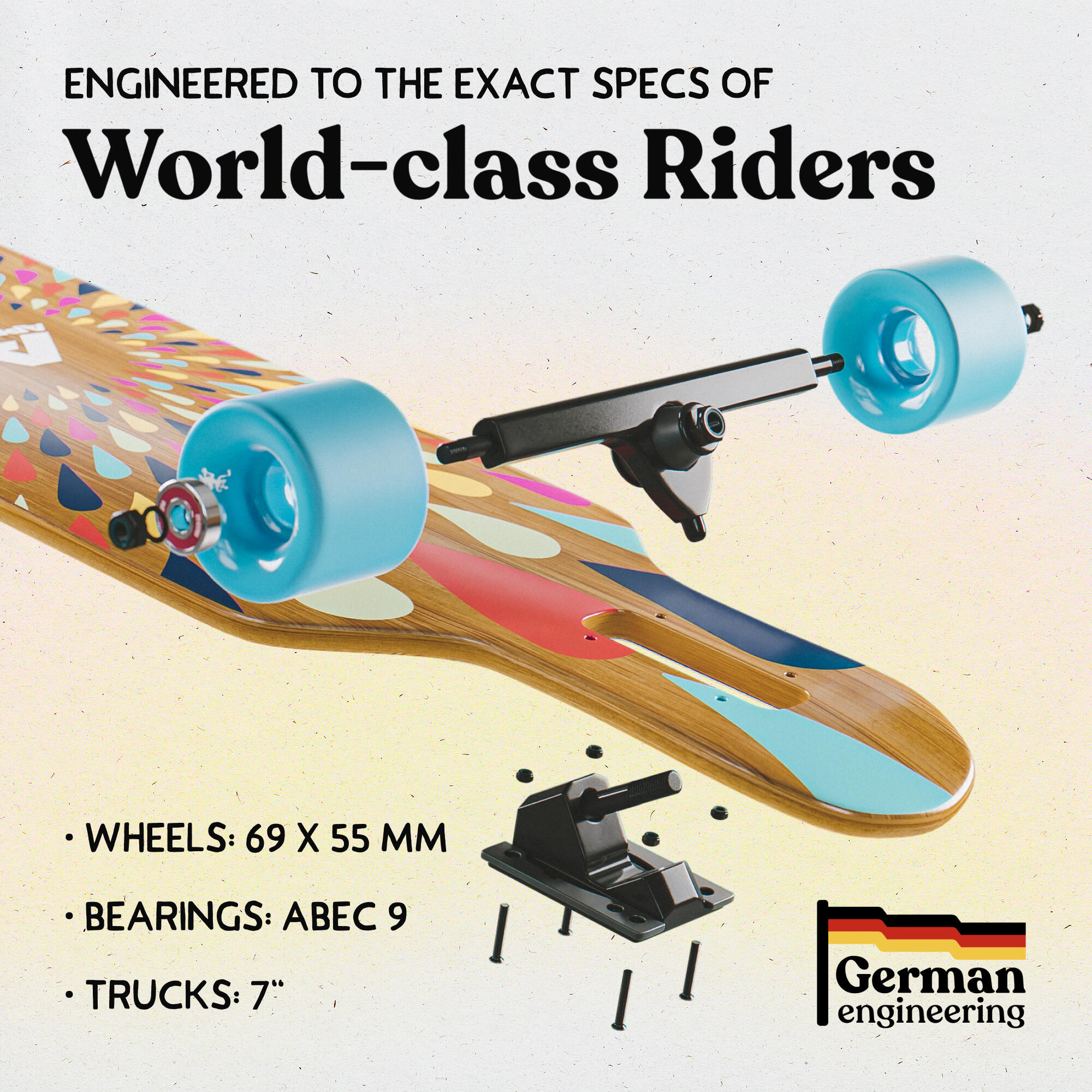 Twin Tip DT Fiberglas Longboards, Extrem leicht und stabil 6/7