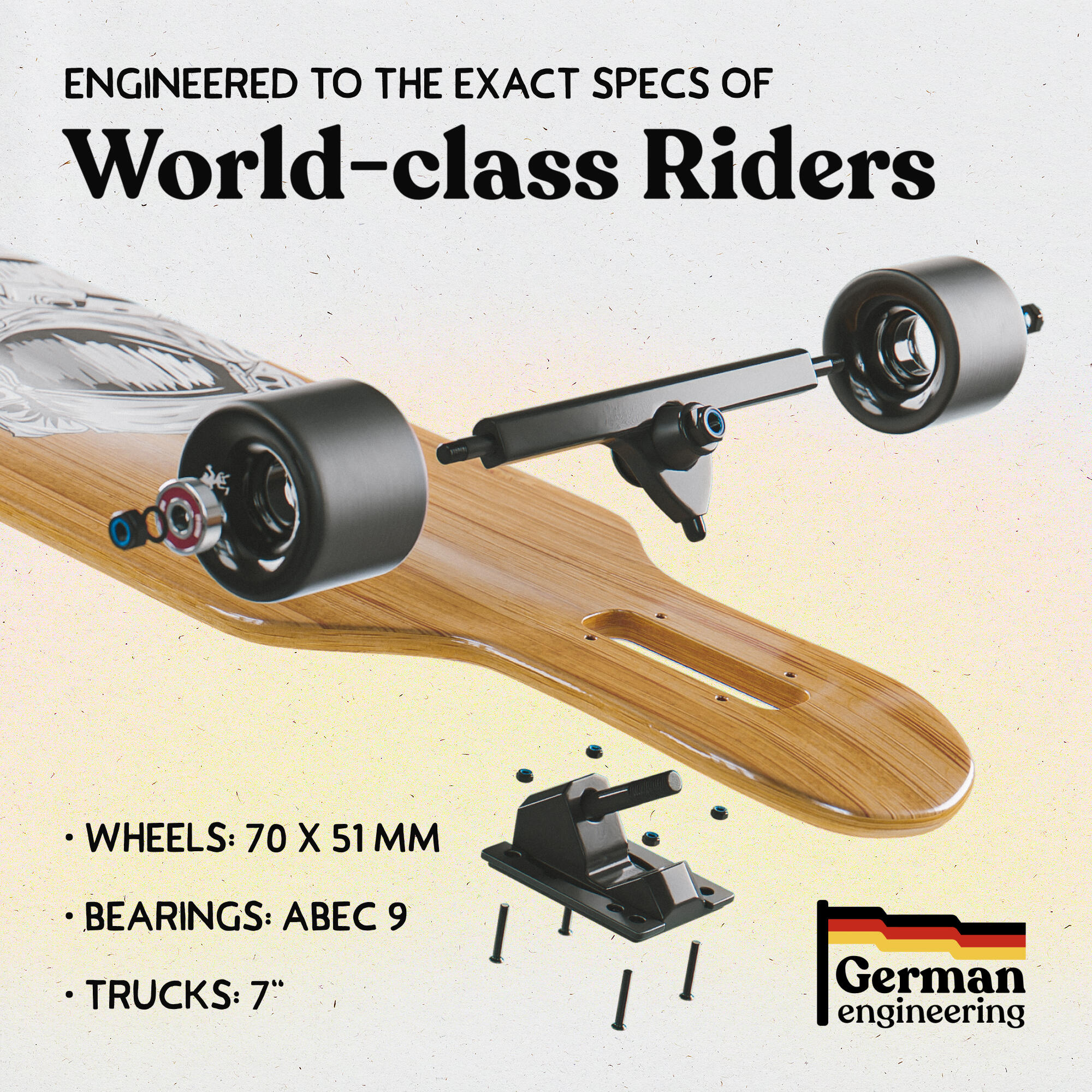 Longboards Twin Tip DT de fibra de vidrio, extremadamente ligeros y estables 6/7
