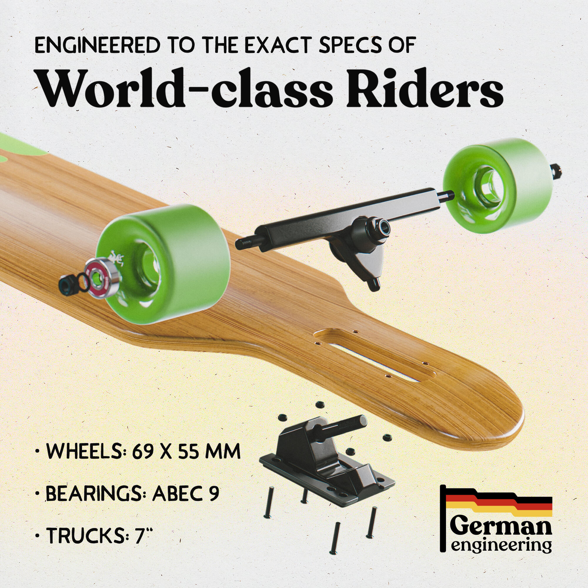 Longboards Twin Tip DT de fibra de vidrio, extremadamente ligeros y estables 6/7