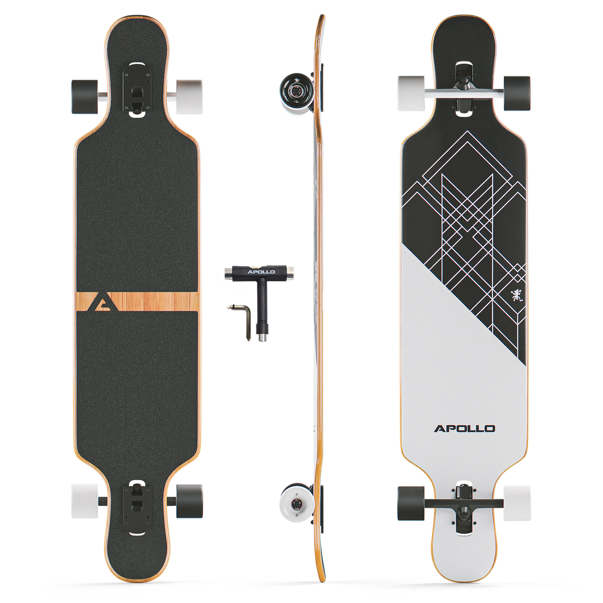 Apollo - Longboards Twin Tip Dt En Fibre De Verre, Ultra-légers Et Stables - Longboard Skate - Blanc|noir - Decathlon