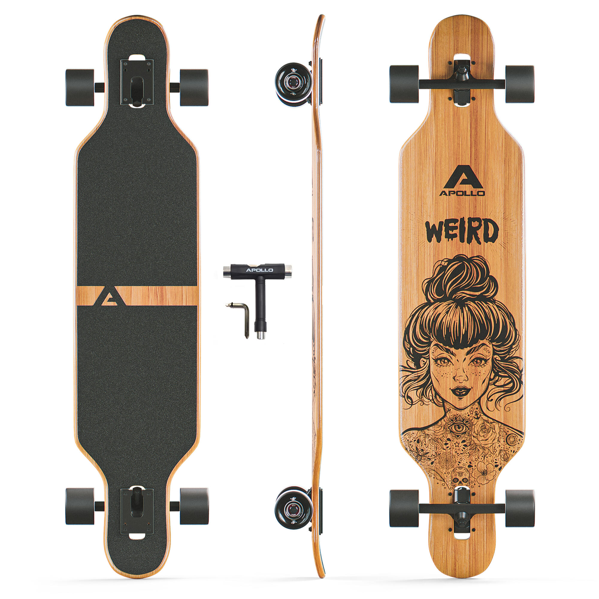 APOLLO Twin Tip DT Fiberglas Longboards, Extrem leicht und stabil