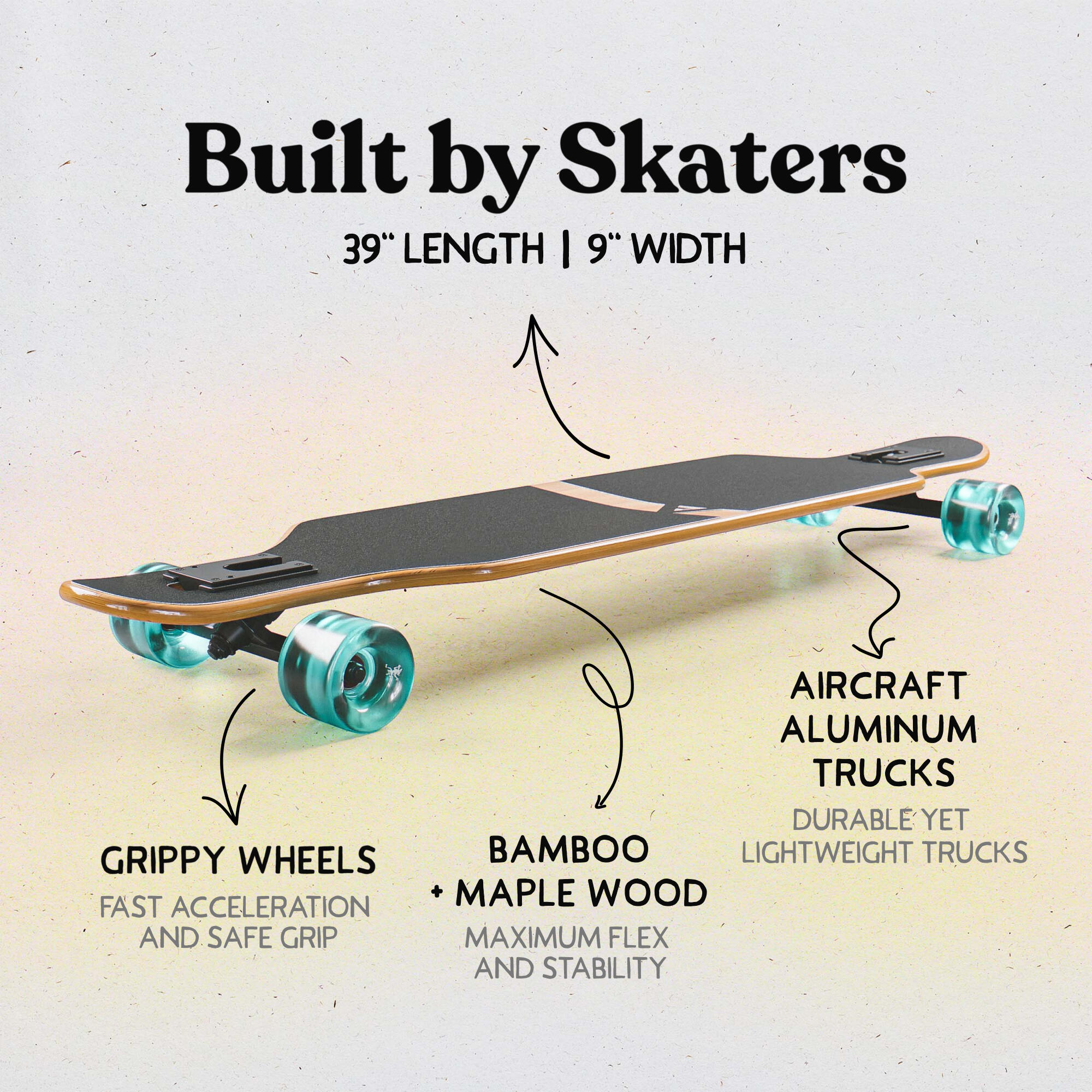 Twin Tip DT Longboard 39" aus mehrlagigem Holz für idealen Flex & Stabilität 2/7