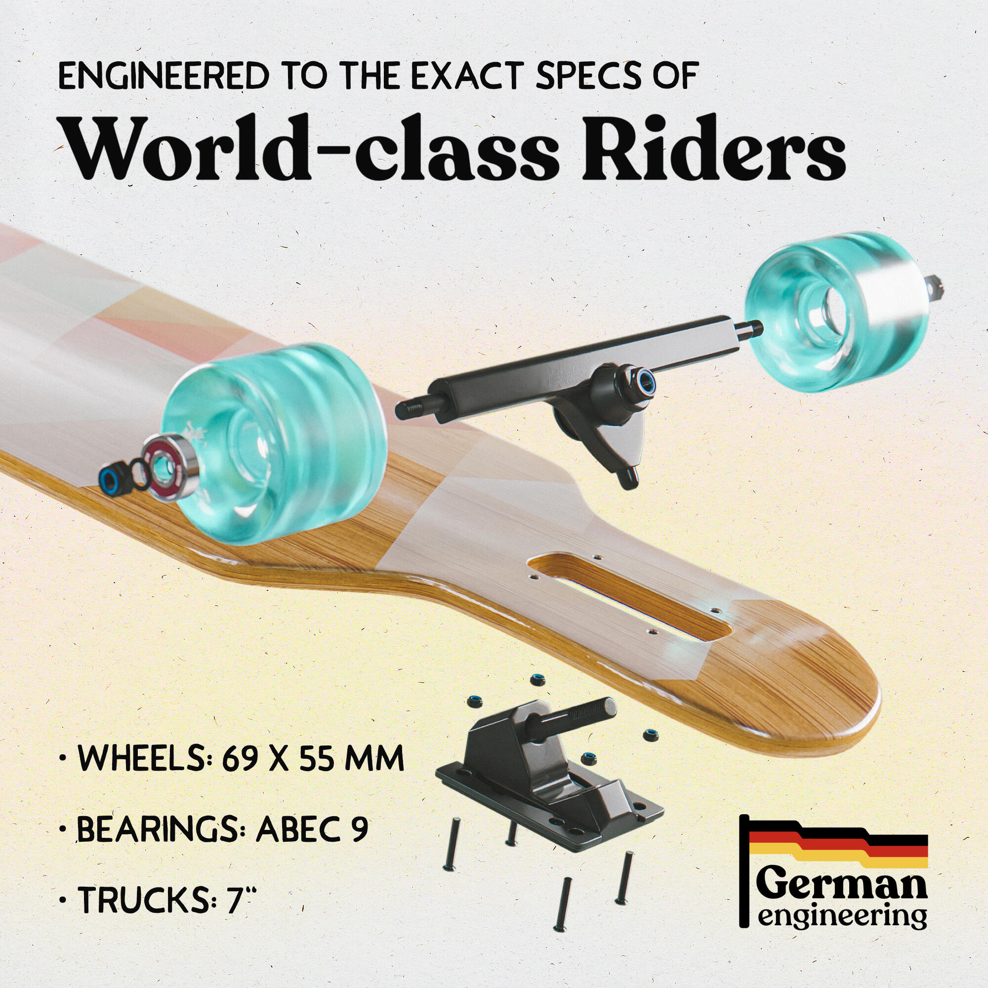 Twin Tip DT Longboard 39" aus mehrlagigem Holz für idealen Flex & Stabilität 6/7