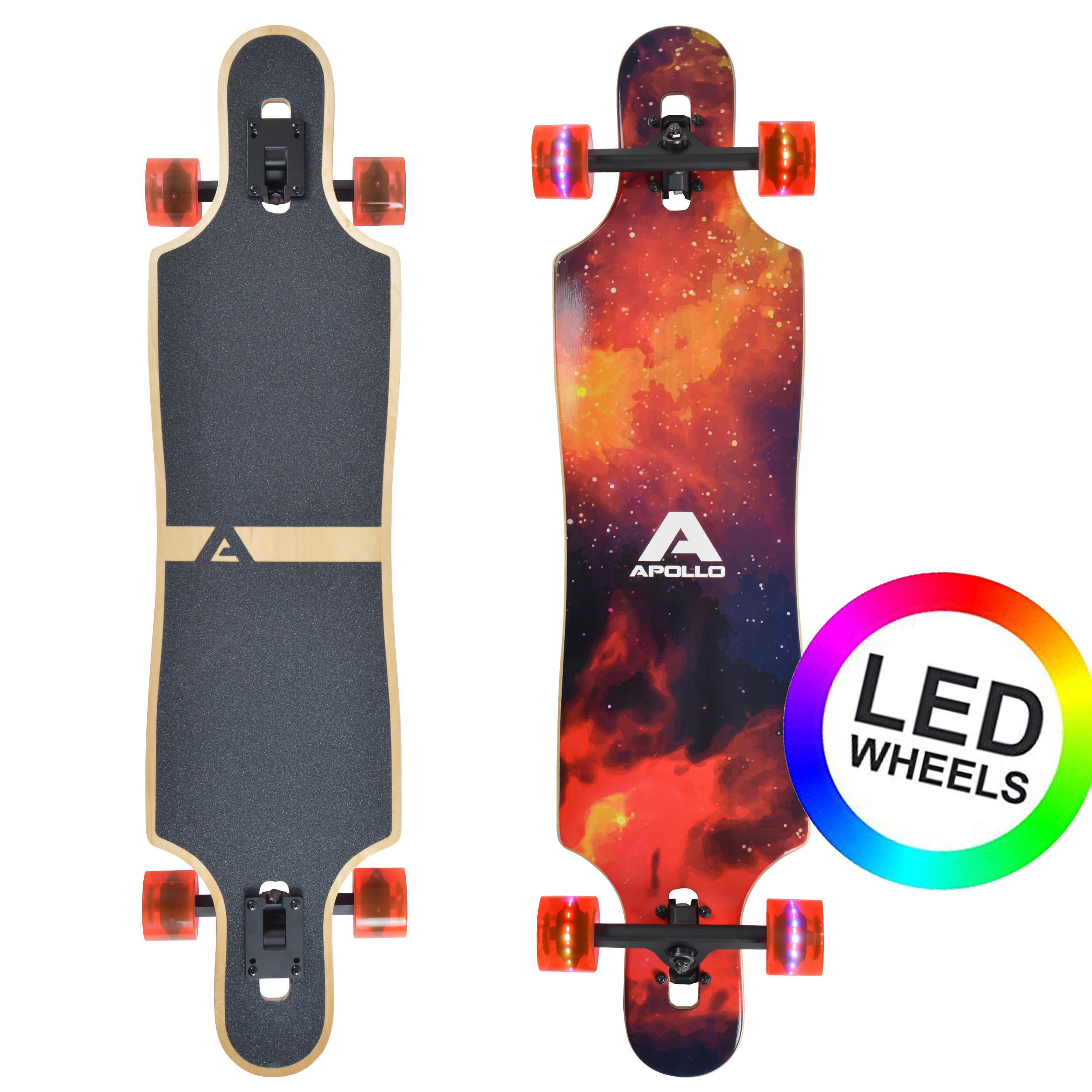 Apollo - Longboard 40" Édition Spéciale Complet, Roulements Abec High Speed, Drop-through - Longboard Skate - Noir|rouge - Decathlon