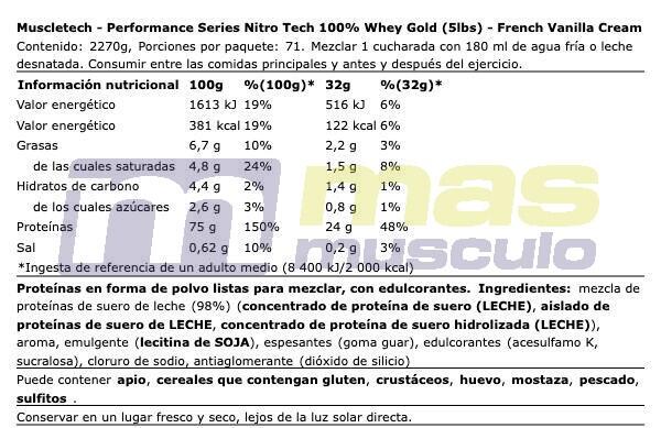 Nitro Tech Whey Gold - 2,27 kg Franse vanille Muscletech 5/5