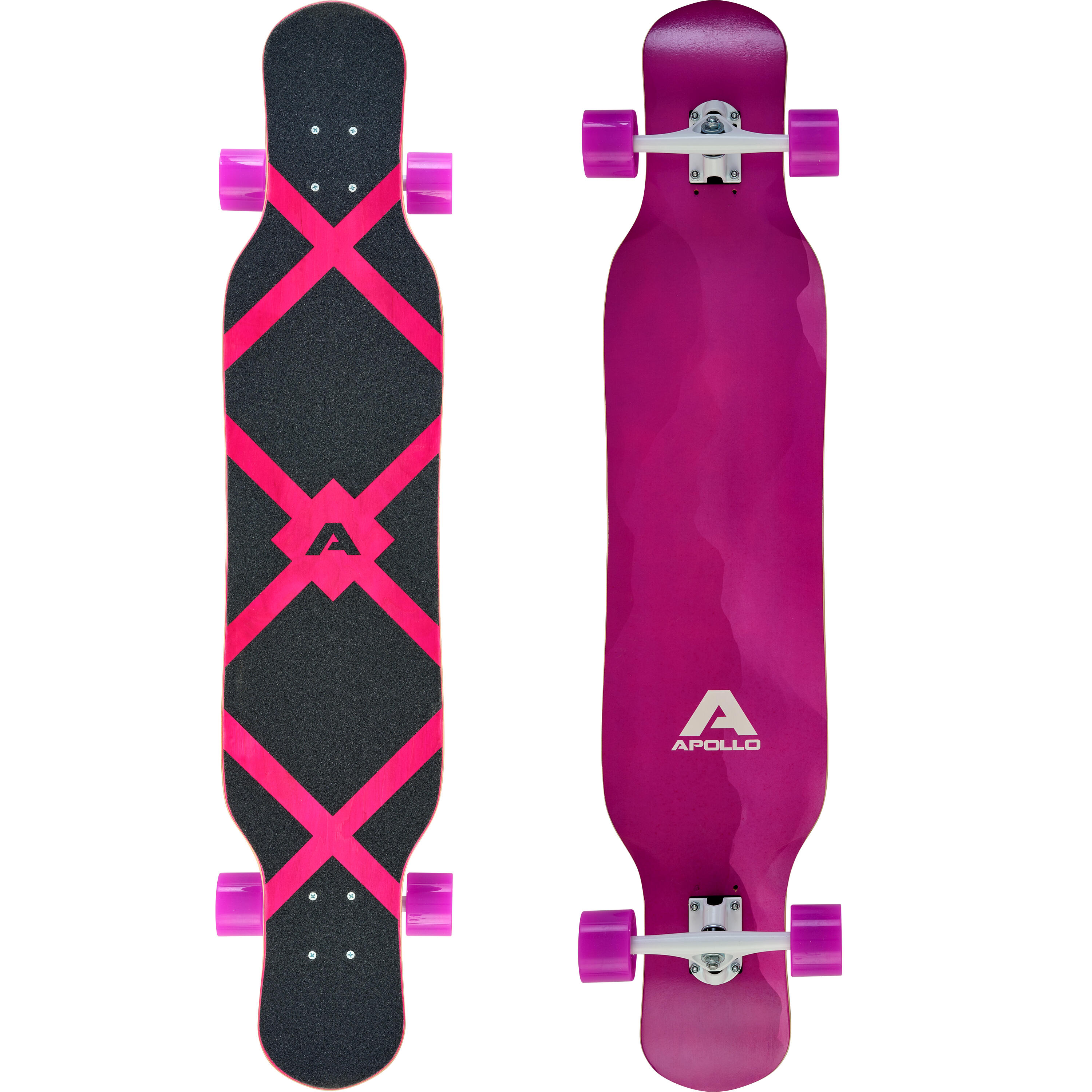 Apollo - Planche Longboard 116x24cm Abec 9, Idéale Pour Pros & Débutants, Cruiser Élégant - Longboard Skate - Noir|rose - Decathlon