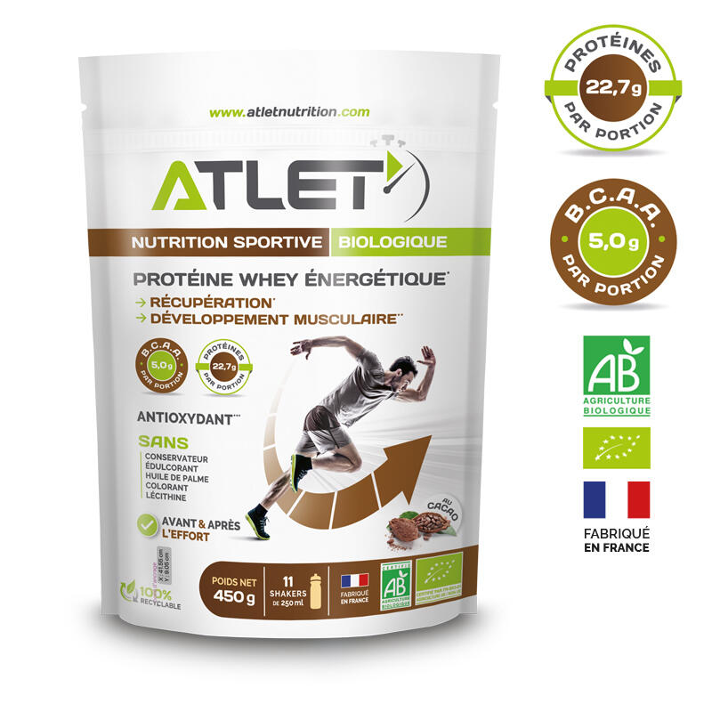 Proteine Whey enérgetique cacao Bio 450g Atlet