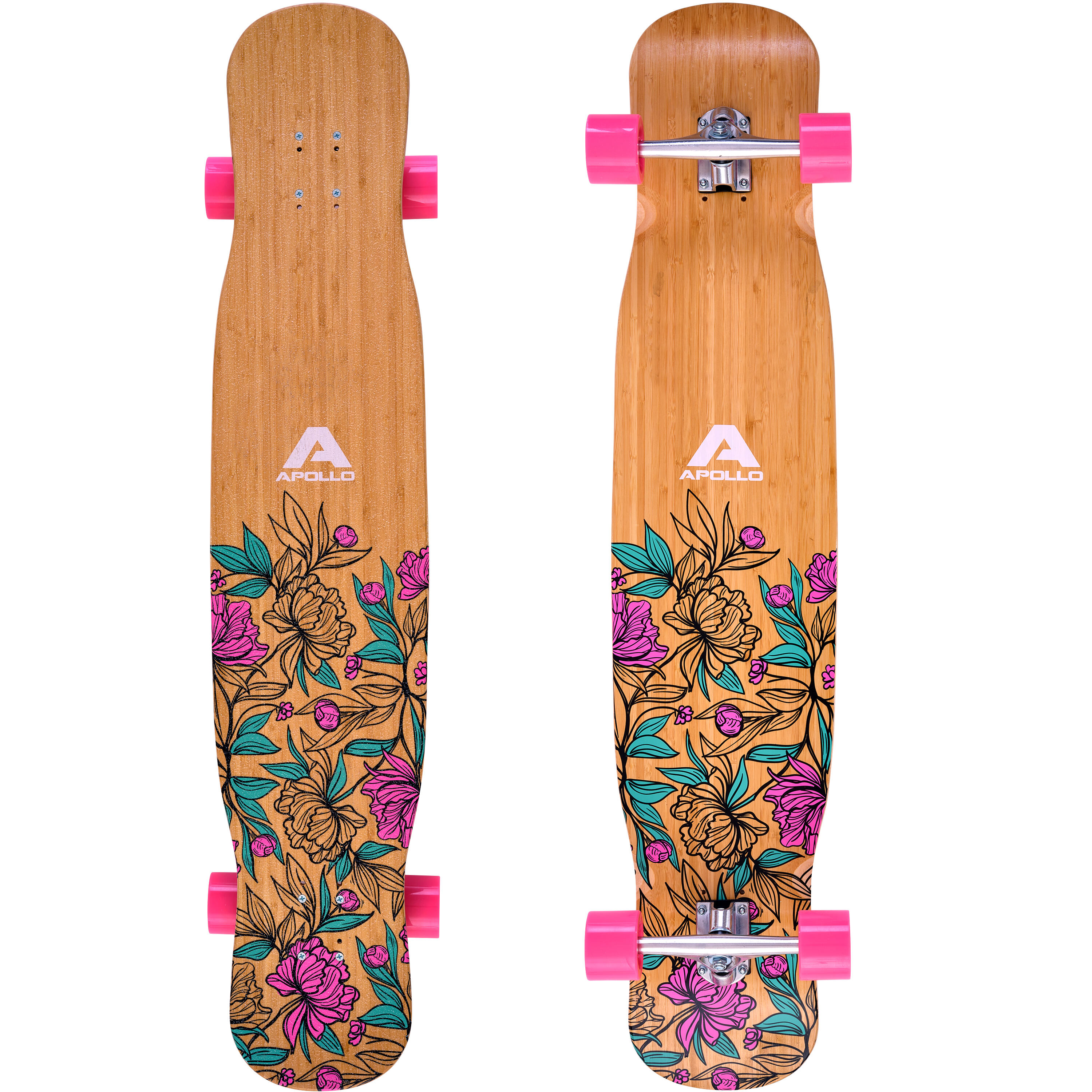Apollo - Planche Longboard 116x24cm Abec 9, Idéale Pour Pros & Débutants, Cruiser Élégant - Longboard Skate - Bleu|marron|rose - Decathlon