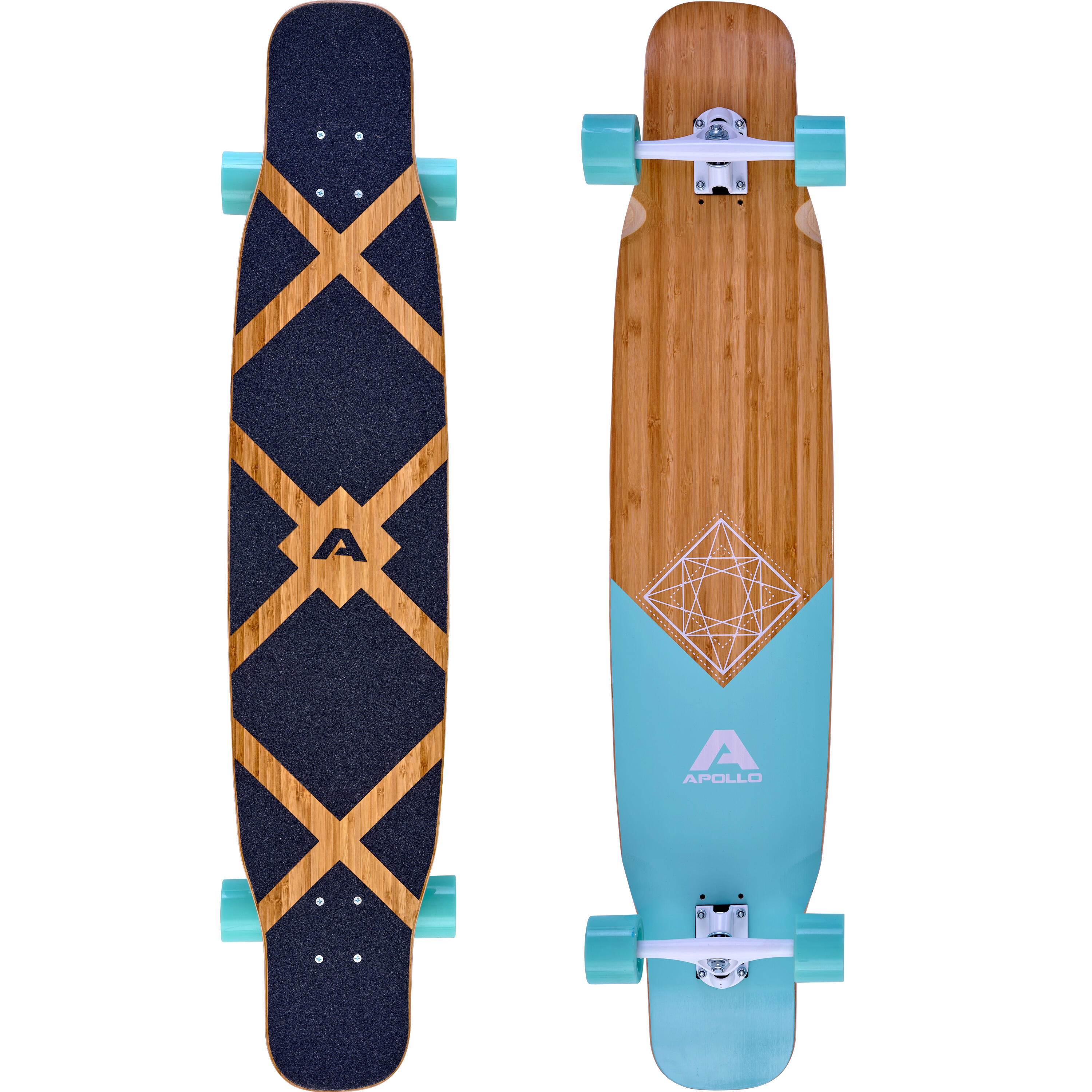 Apollo - Planche Longboard 116x24cm Abec 9, Idéale Pour Pros & Débutants, Cruiser Élégant - Longboard Skate - Bleu|marron - Decathlon