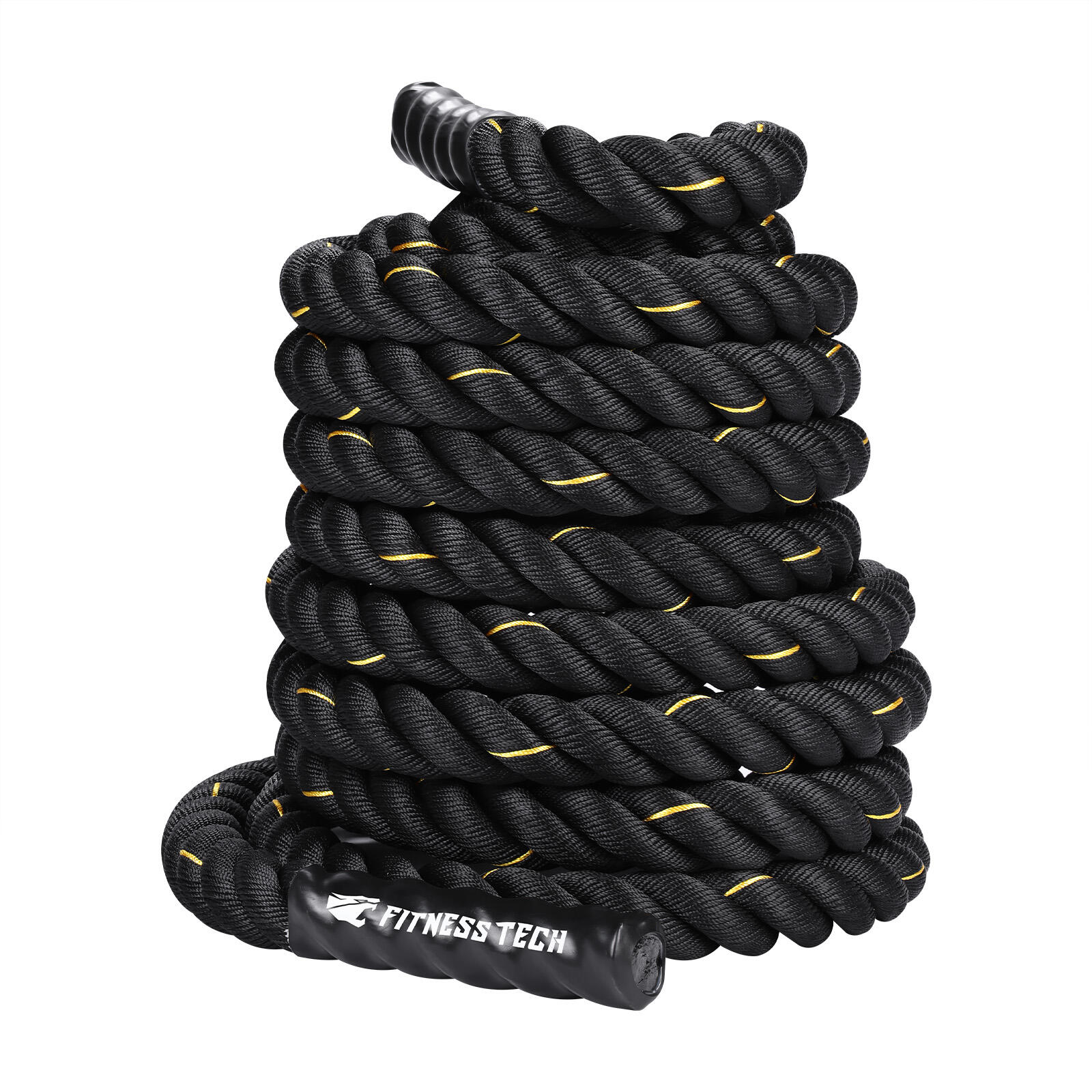 Fitness Tech - Corde De Combat Cross Training 12m X 50mm Noire Et Jaune - Corde Ondulatoire - Noir - Taille Unique - Decathlon