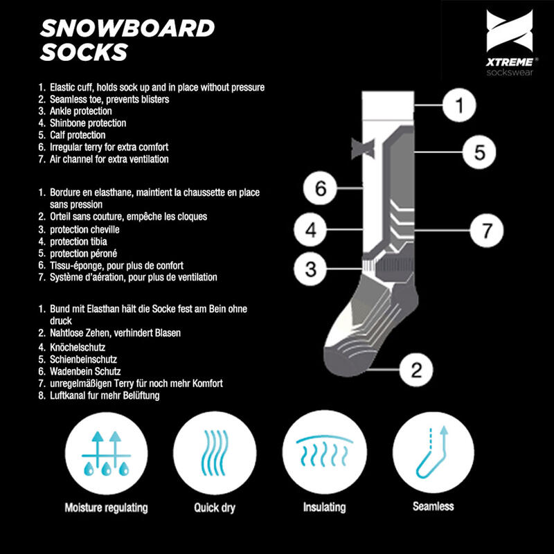 Skarpety snowboardowe Xtreme, 6 par, Multi Czarny