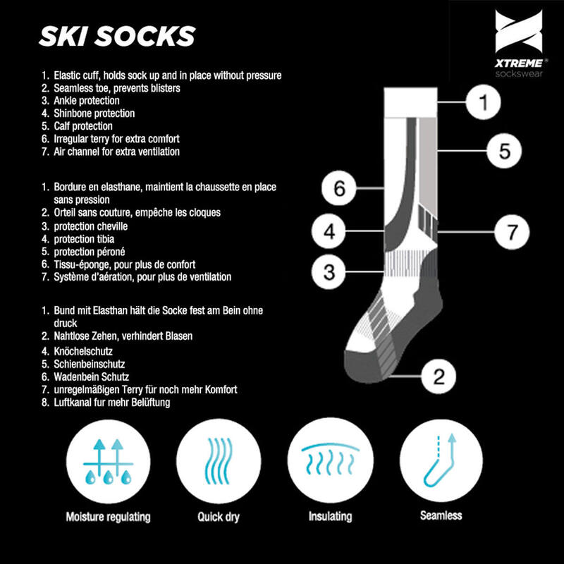 Chaussettes de ski Xtreme unisexes noires (2-PACK)