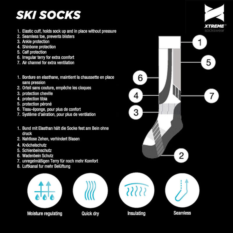 Xtreme Chaussettes de Ski Unisexe lot de 2 Multi-bleu