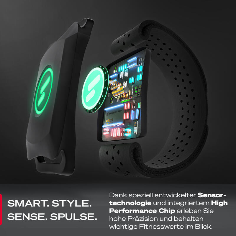 Herzfrequenzmesser sPulse Pulsmesser mit Armband per Bluetooth & Sensor LED